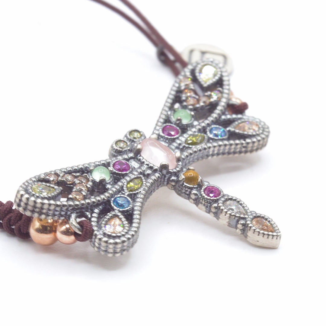 Pulsera macramé plata libélula