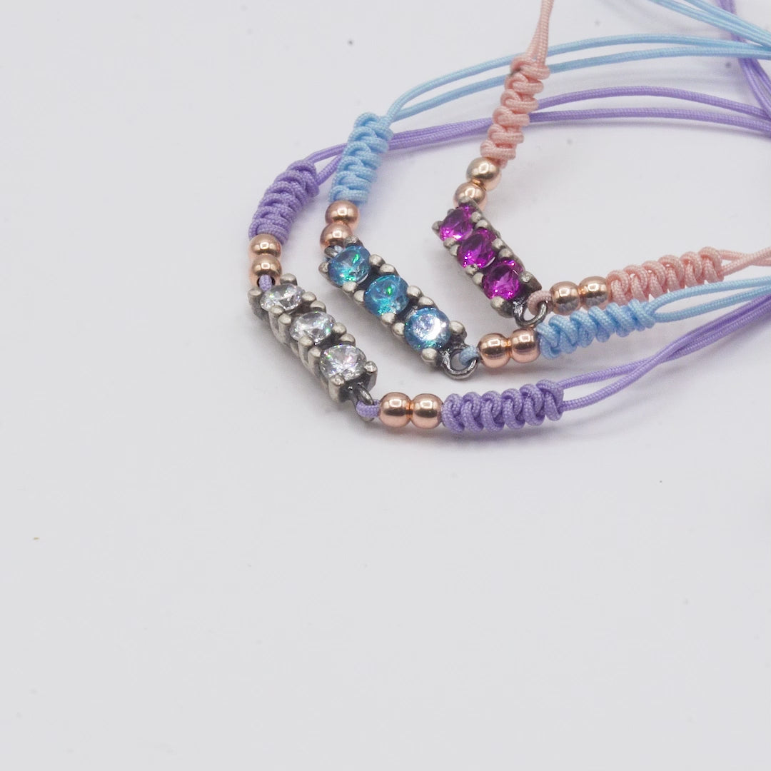Pulsera Plata Macramé Tres Circonitas