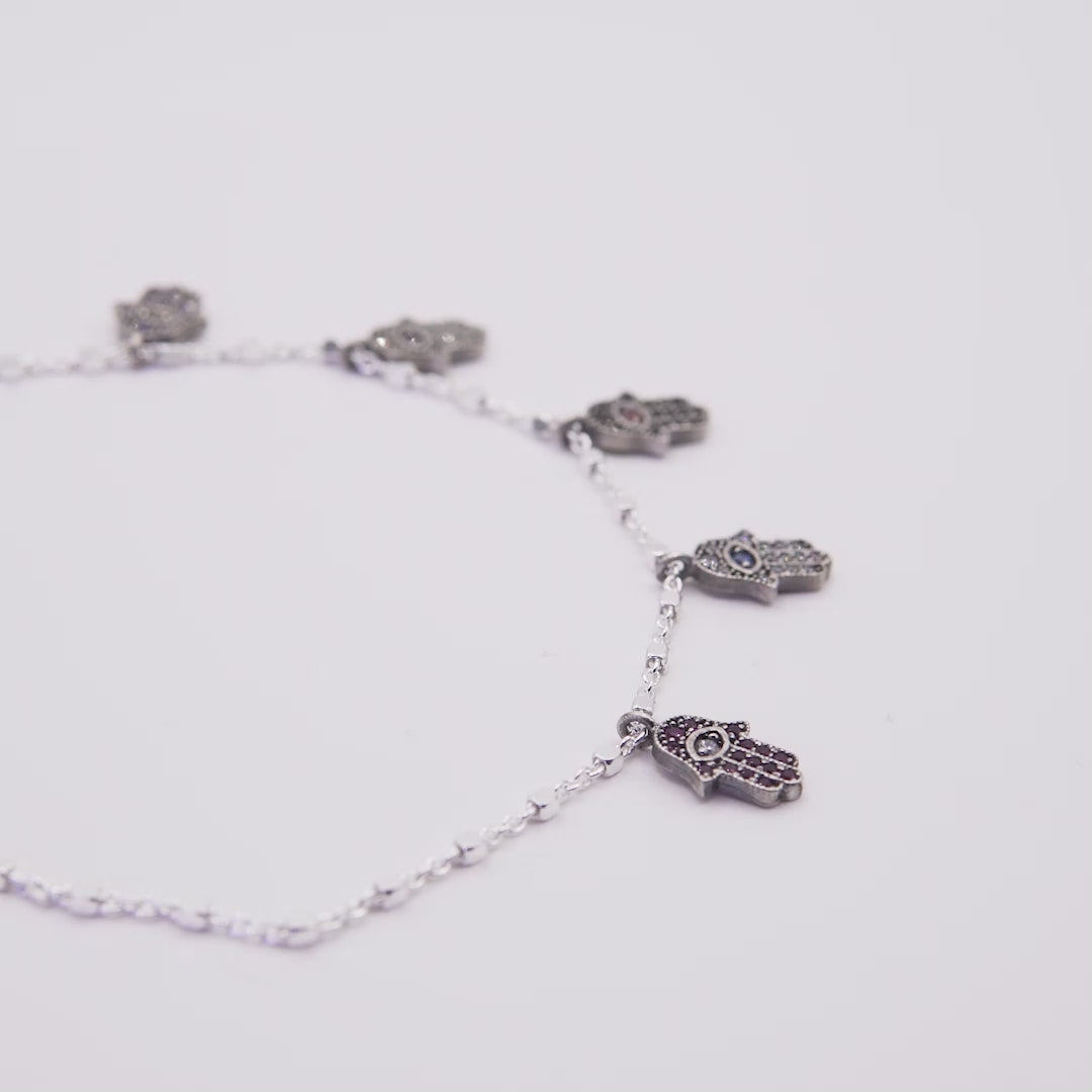 Colgante plata cinco manos fátima mini, circonitas y espinelas