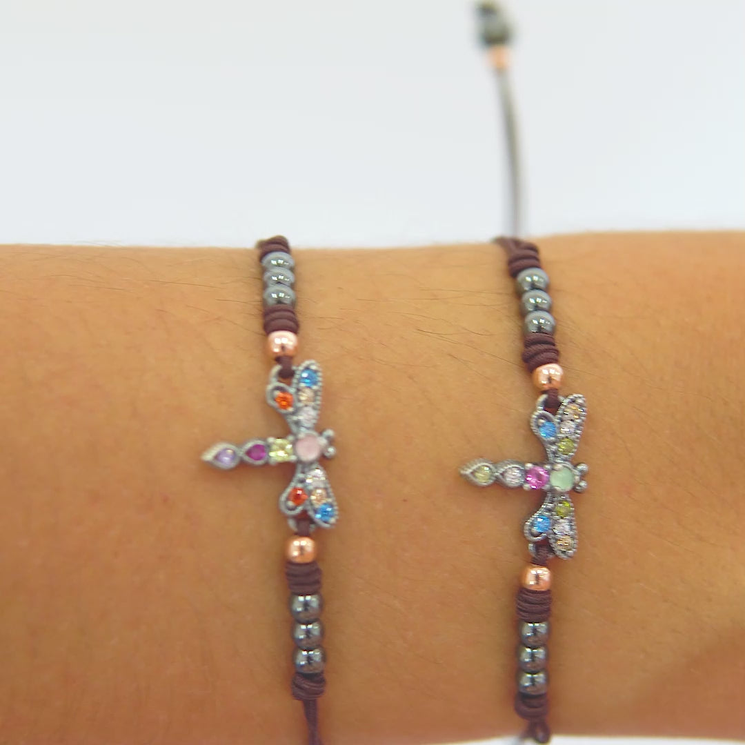 Pulsera macramé plata libélula mini