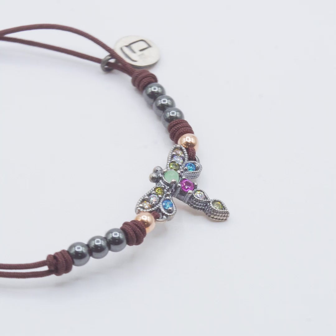 Pulsera macramé plata libélula mini