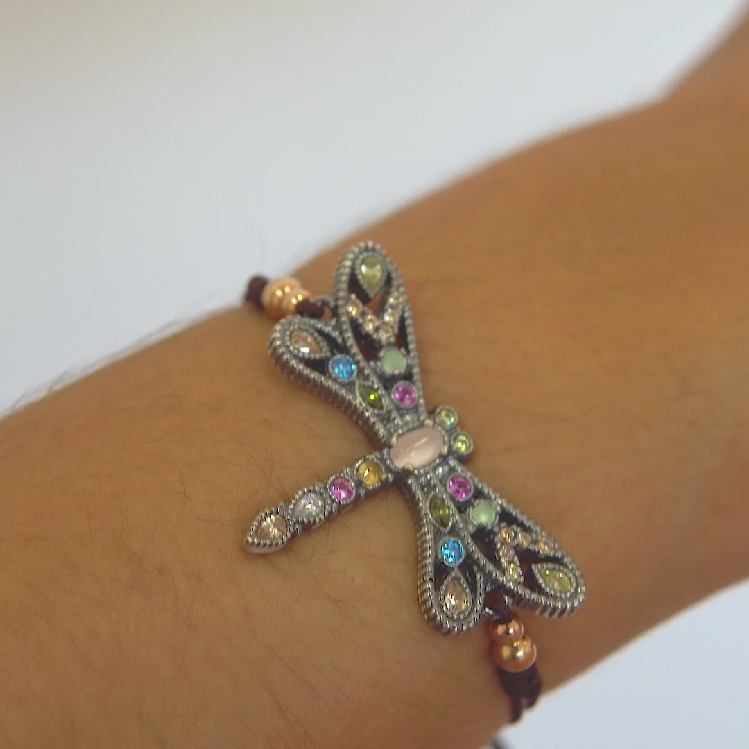 Pulsera macramé plata libélula