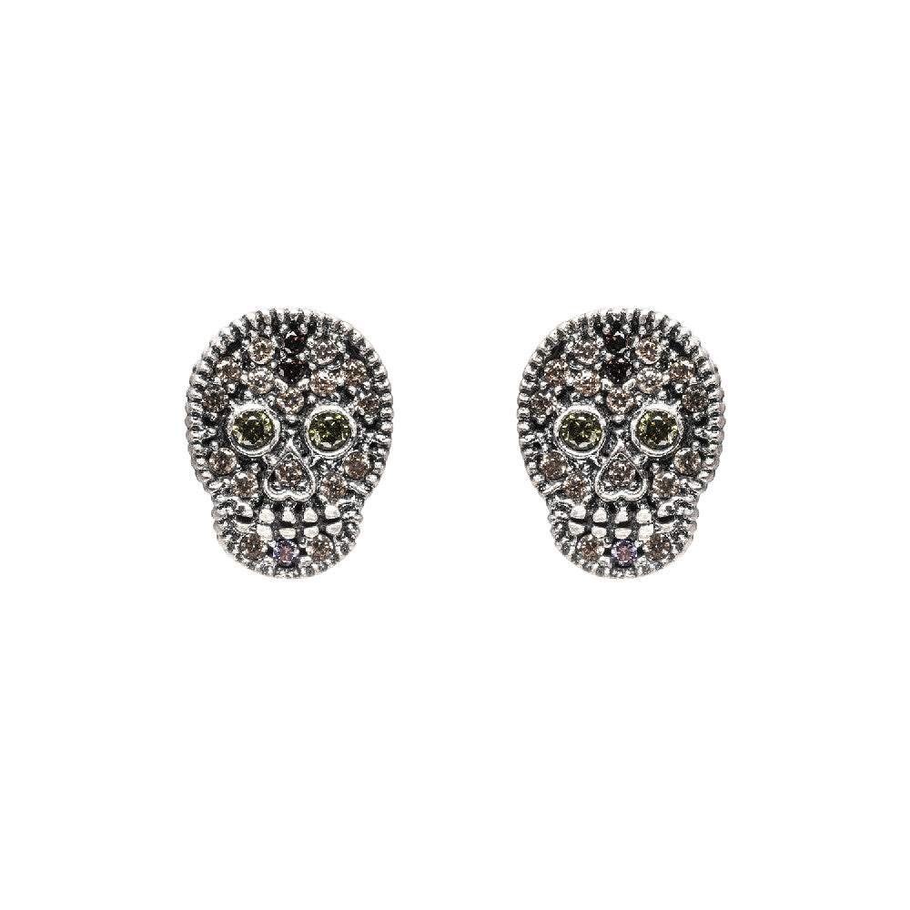 Pendientes botón plata calavera