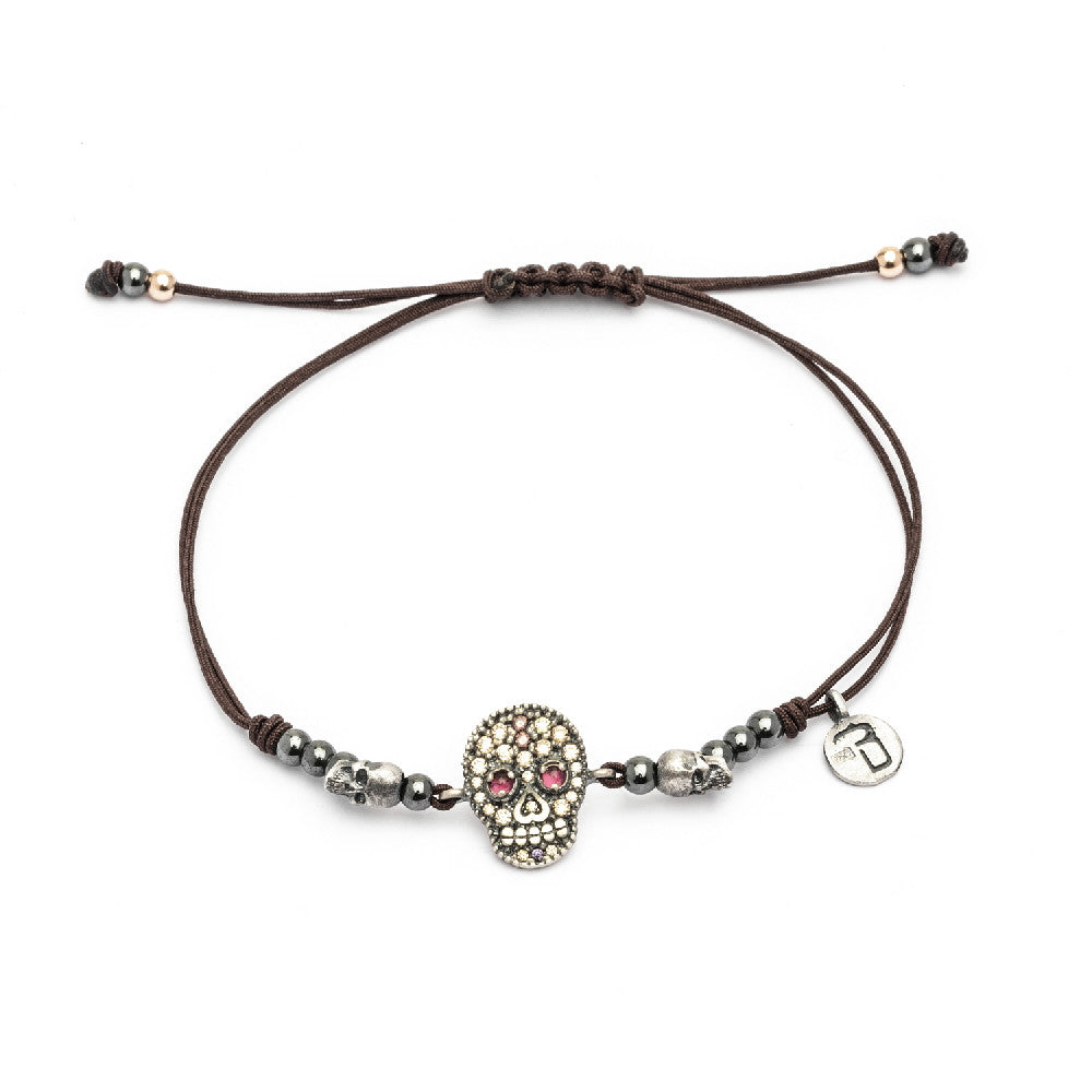 Pulsera plata macramé calavera pequeña