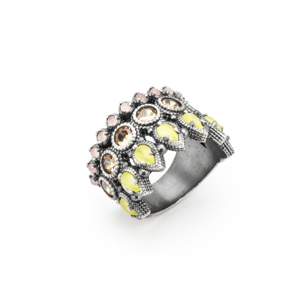 15398 ANILLO PLATA OJO DE GATO VERDE, OJO DE GATO ROSA Y CIRCONITA CAVA