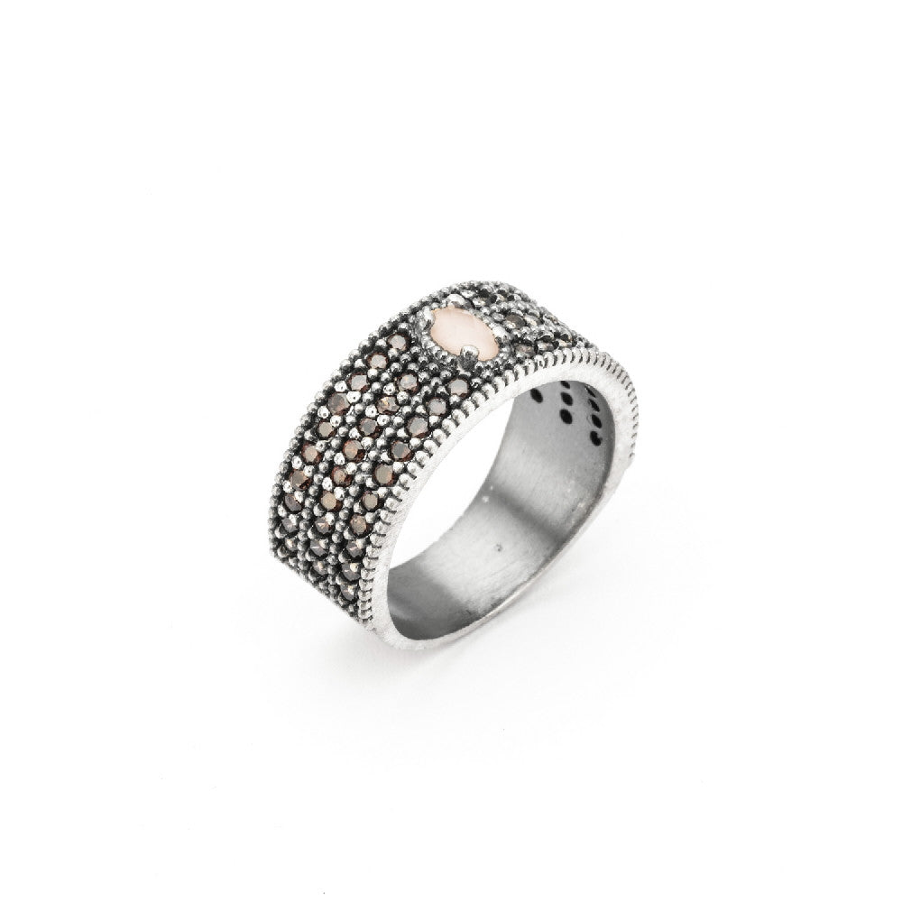 15430 ANILLO PLATA OJO DE GATO ROSA, CIRCONITA BROWN
