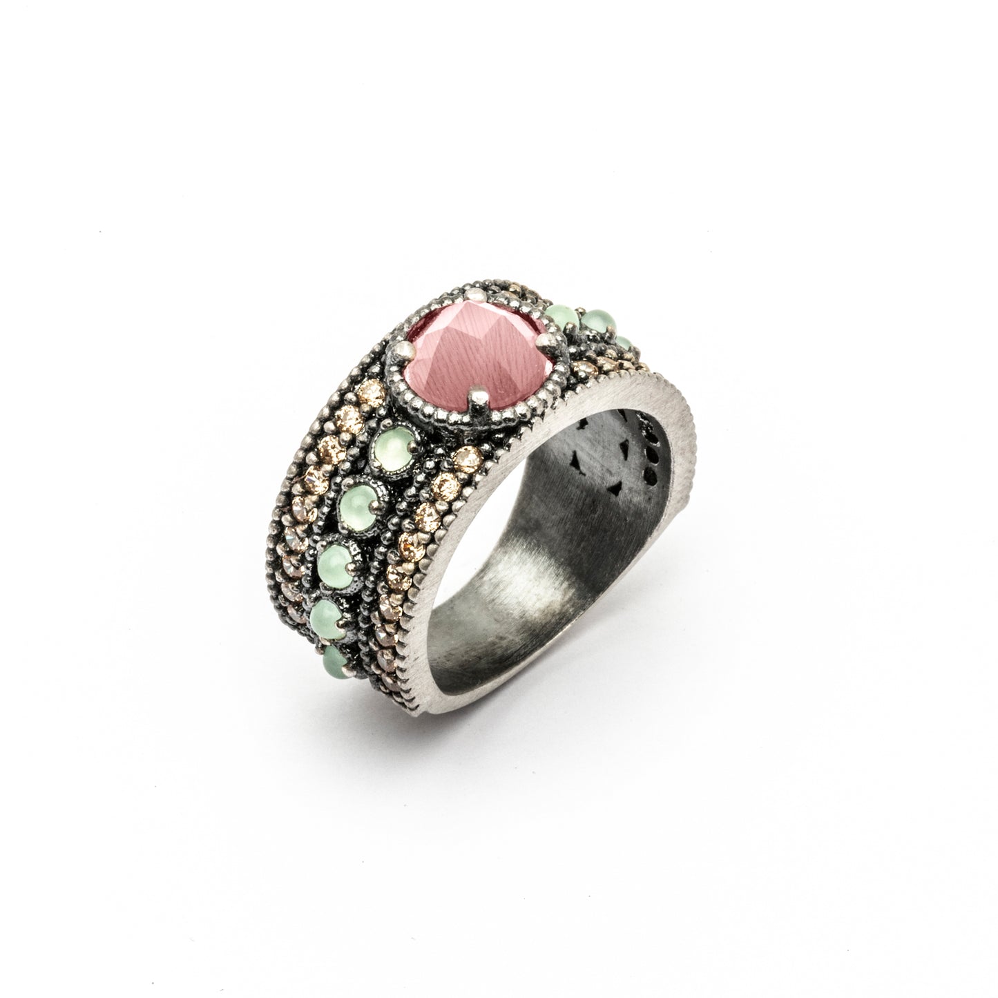 15490 ANILLO OJO DE GATO MORADO, CALCEDONIA, CIRCONITA CAVA