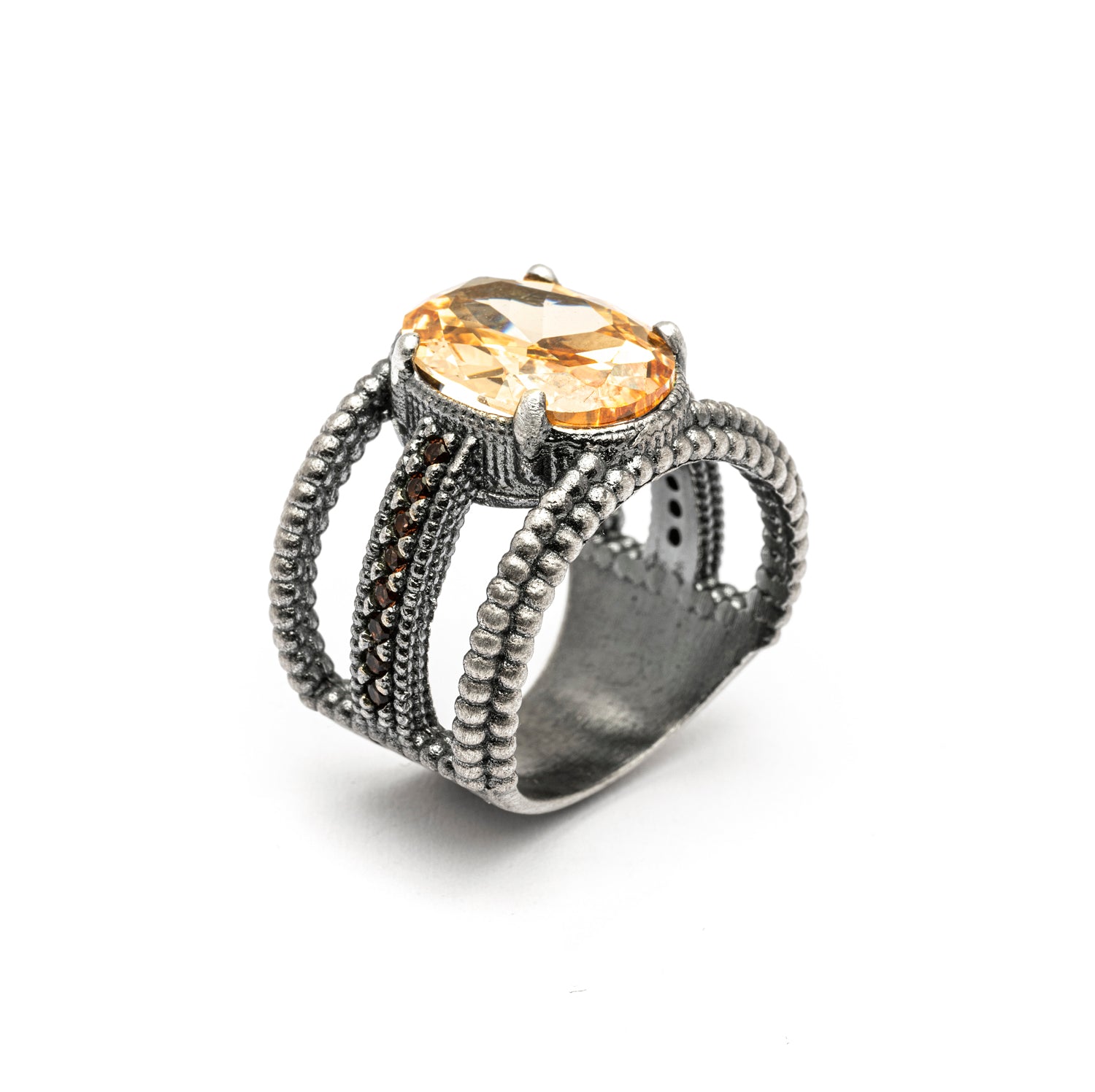 15515 ANILLO ANCHO PLATA CIRCONITA CAVA, CIRCONITAS BROWN