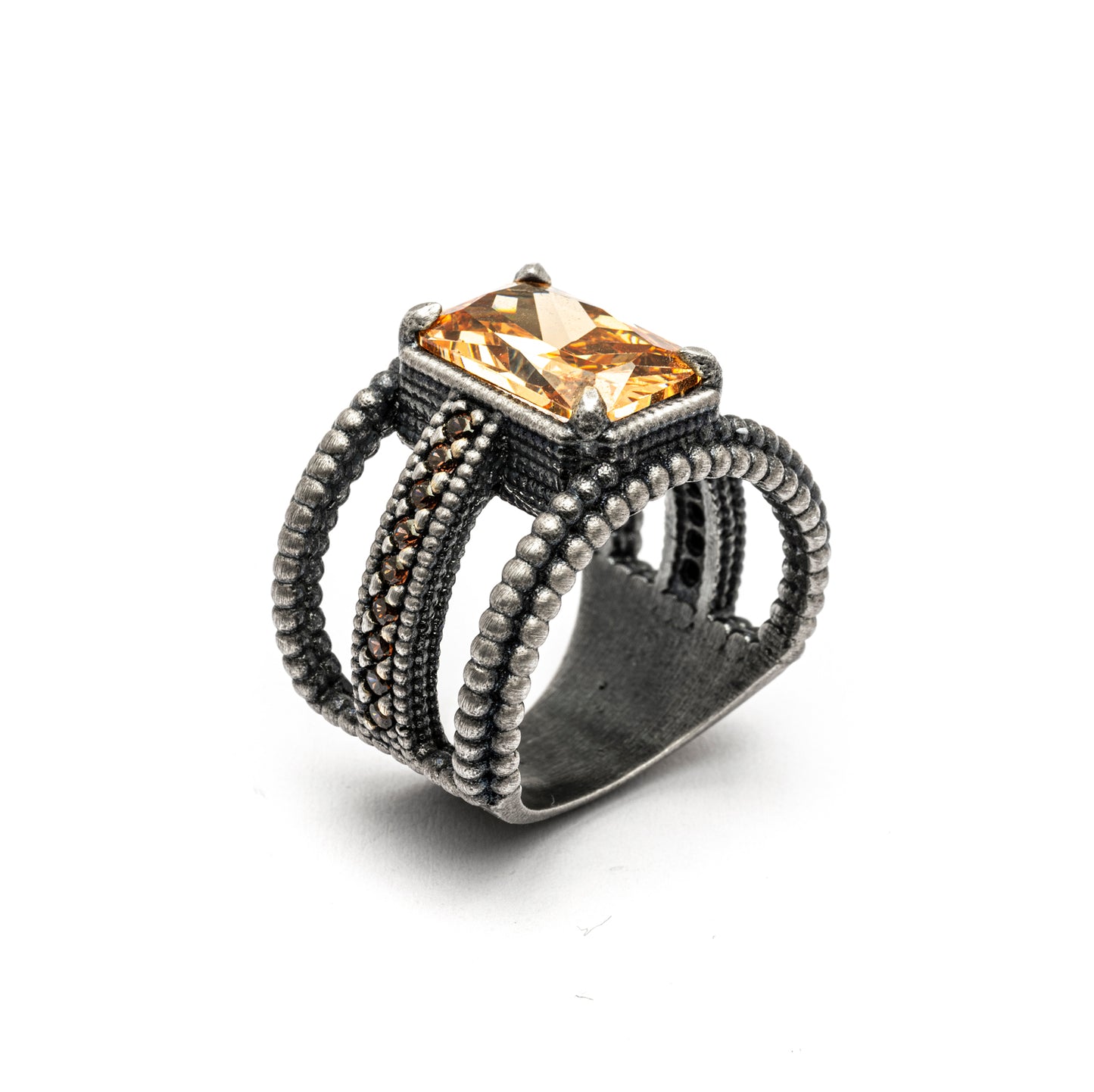 15526 ANILLO PLATA CIRCONITA OCTOGONAL CAVA, ARO BROWN