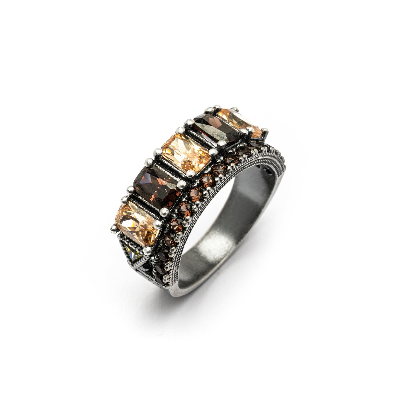 15530 ANILLO PLATA ARO CIRCONITAS OCTOGONALES BROWN, CAVA, CIRCONITAS BROWN