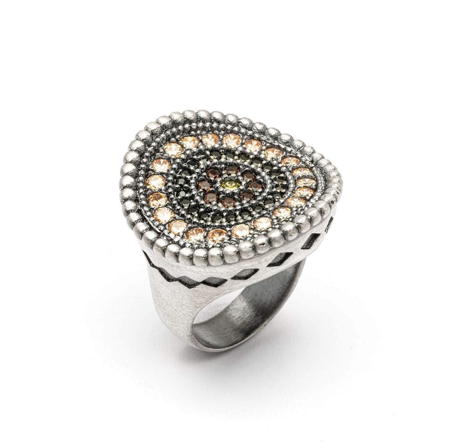 15564 ANILLO PLATA CIRCONITAS REDONDAS VERDE, BROWN, ESPINELA, CAVA