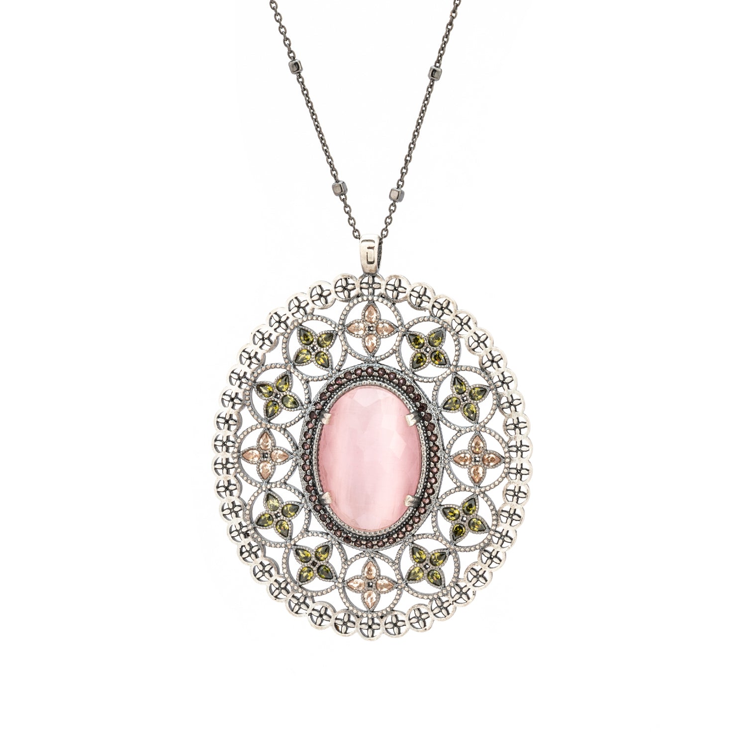 C811 COLGANTE PLATA GRANDE OJO DE GATO ROSA, ORLA CIRCONITAS BROWN, CAVA, VERDE