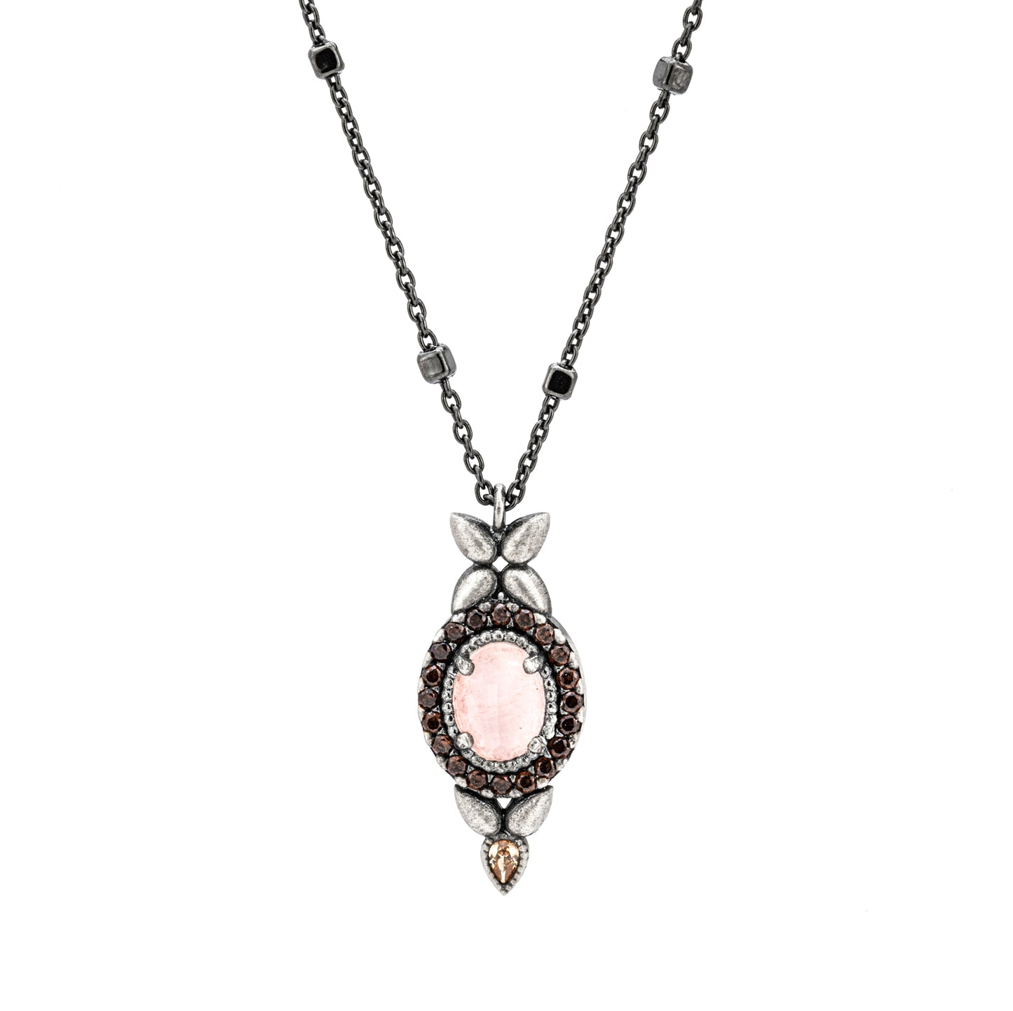 C815 COLGANTE PLATA OJO DE GATO ROSA, CIRCONITAS BROWN, CAVA