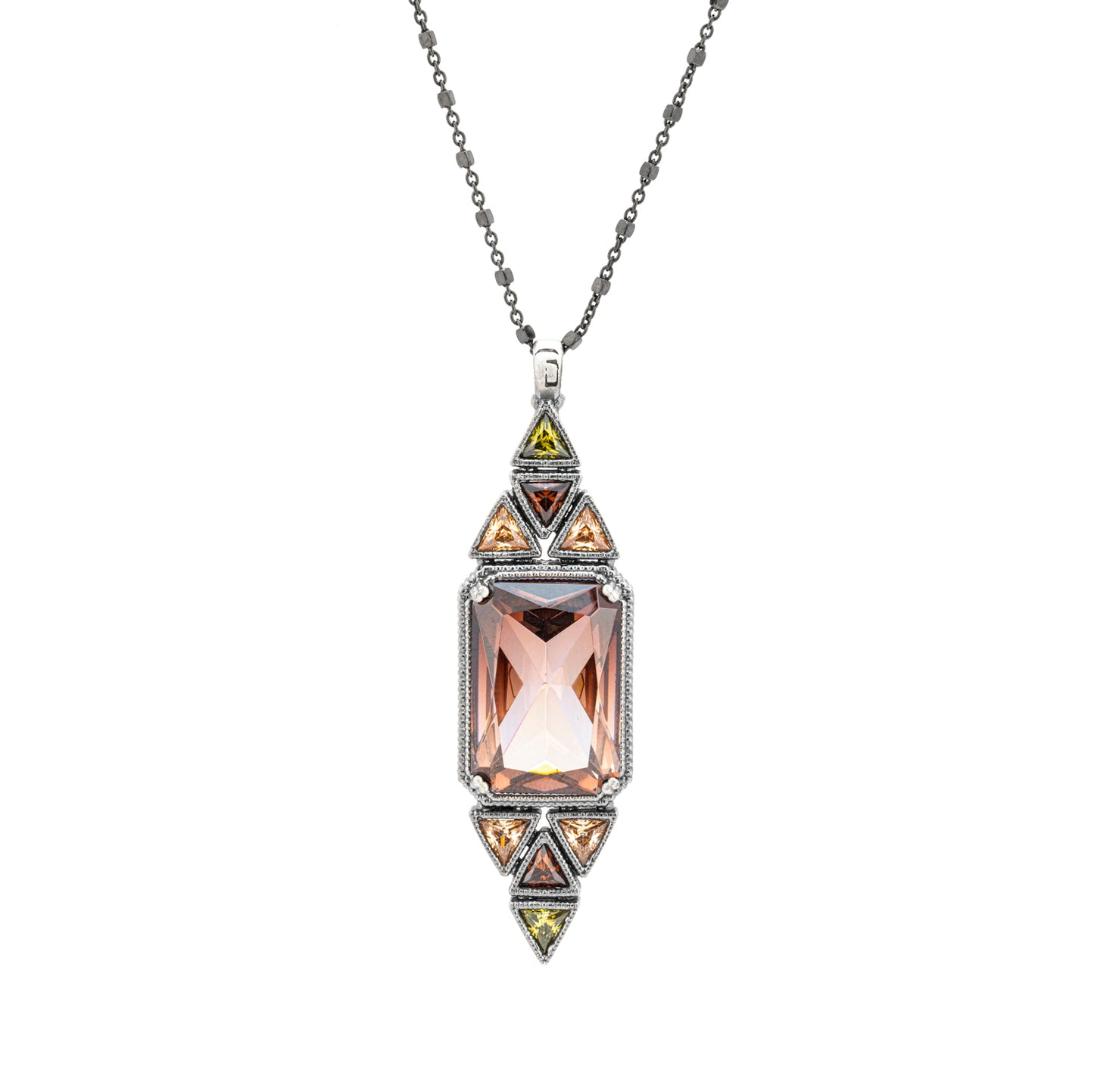 C824 COLGANTE PLATA CIRCONITA OCTOGONAL BROWN Y TRIANGULARES BROWN, CAVA, VERDE