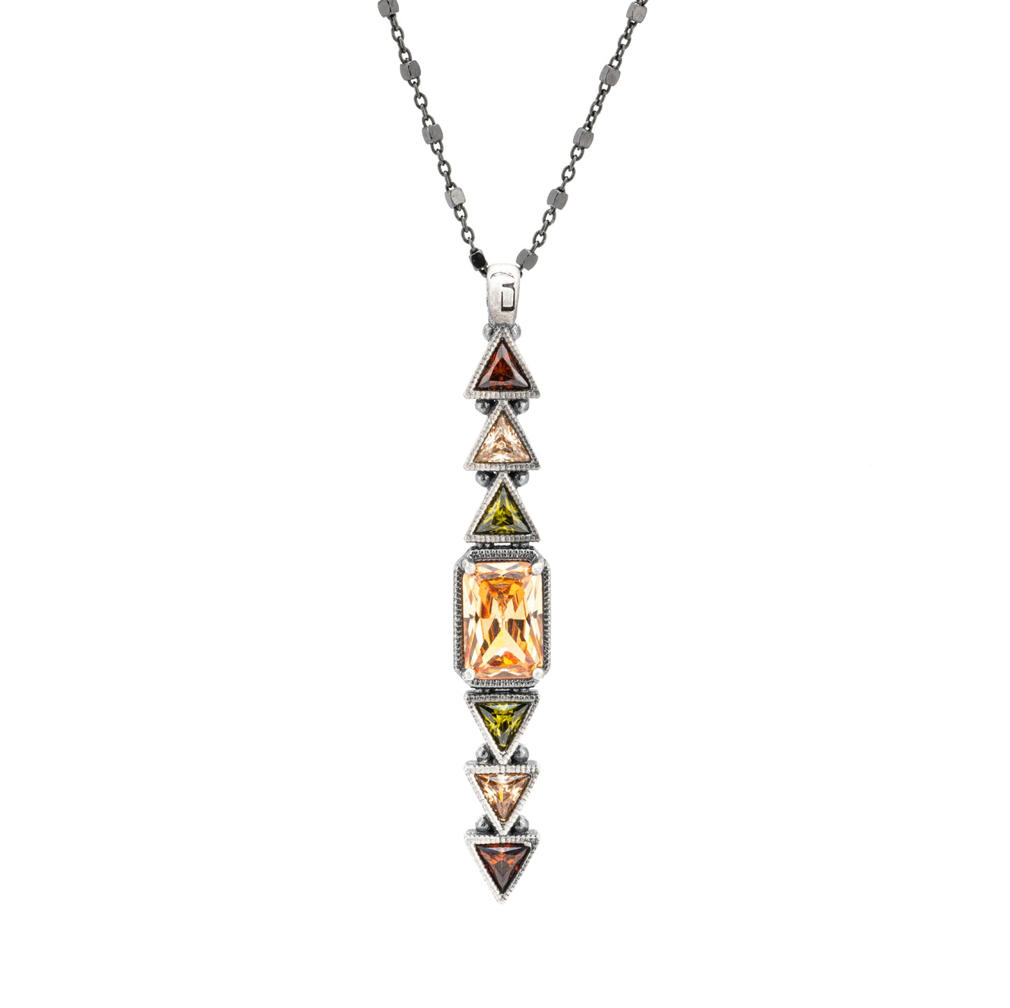 C825 COLGANTE PLATA CIRCONITA OCTOGONAL CAVA, TRIANGULOS BROWN, CAVA, VERDE