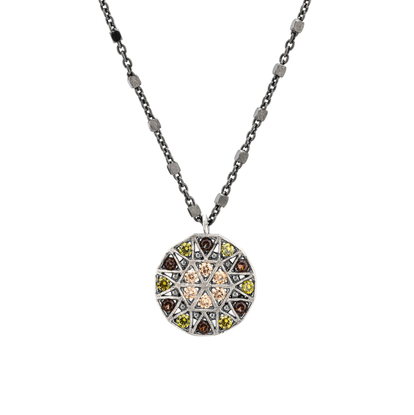 C831 COLGANTE PLATA CIRCONITAS BROWN, CAVA, VERDE