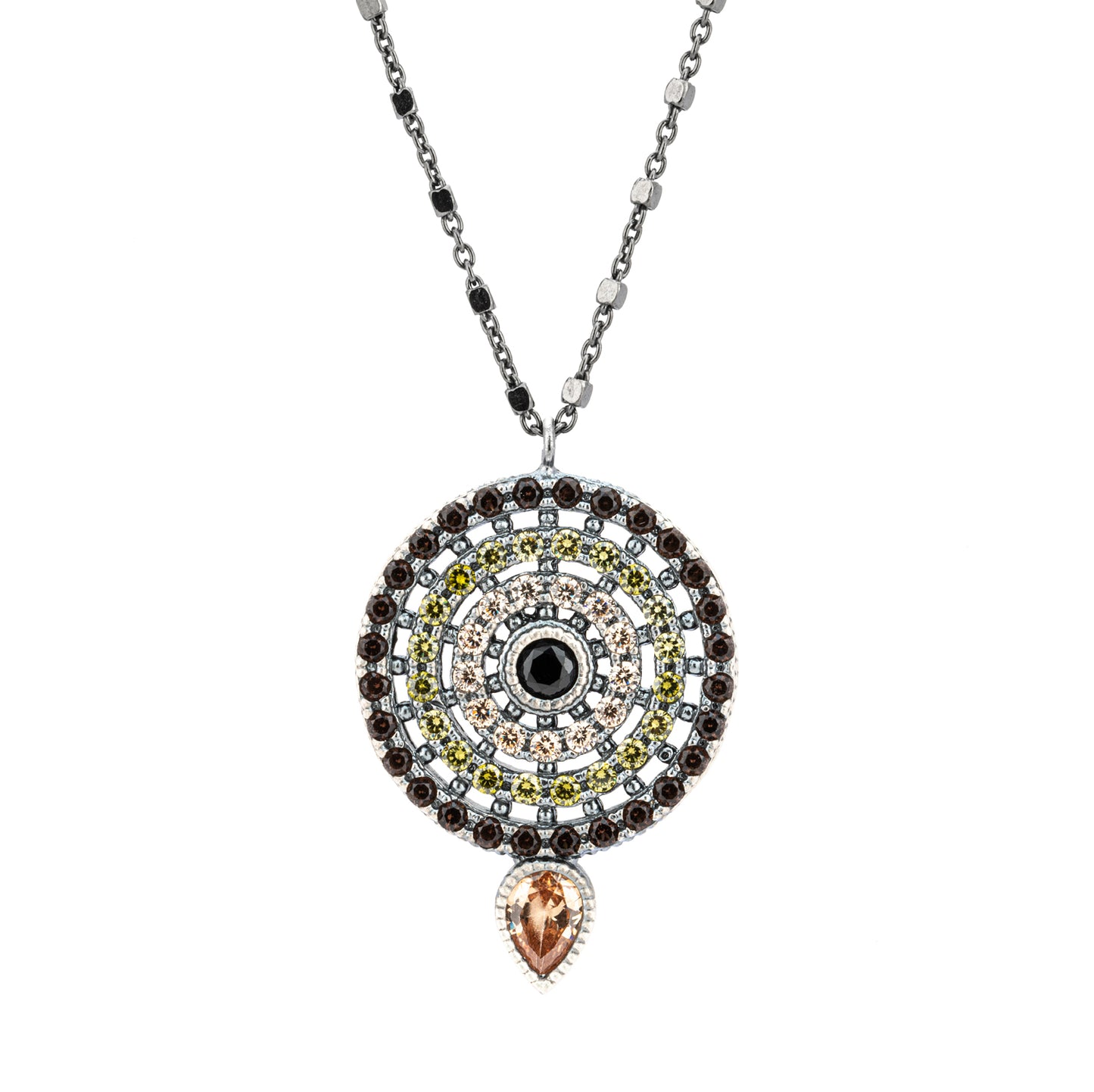 C848 COLGANTE PLATA REDONDO, ESPINELA, CIRCONITA BROWN Y HOJA CAVA