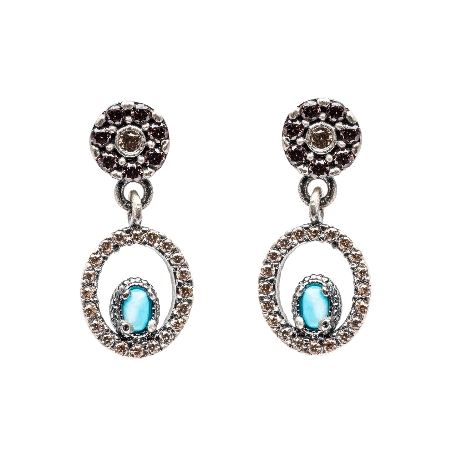 P821 PENDIENTES PLATA LARIMAR, CIRCONITA CAVA, BROWN