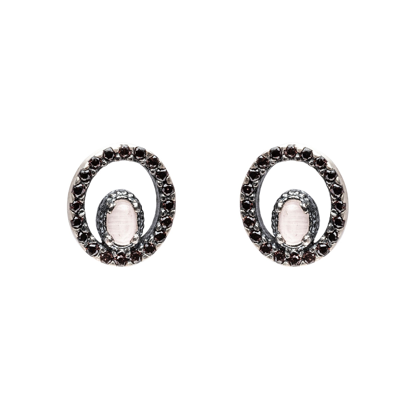 P816 PENDIENTES BOTÓN PLATA OJO DE GATO ROSA, CIRCONITA BROWN