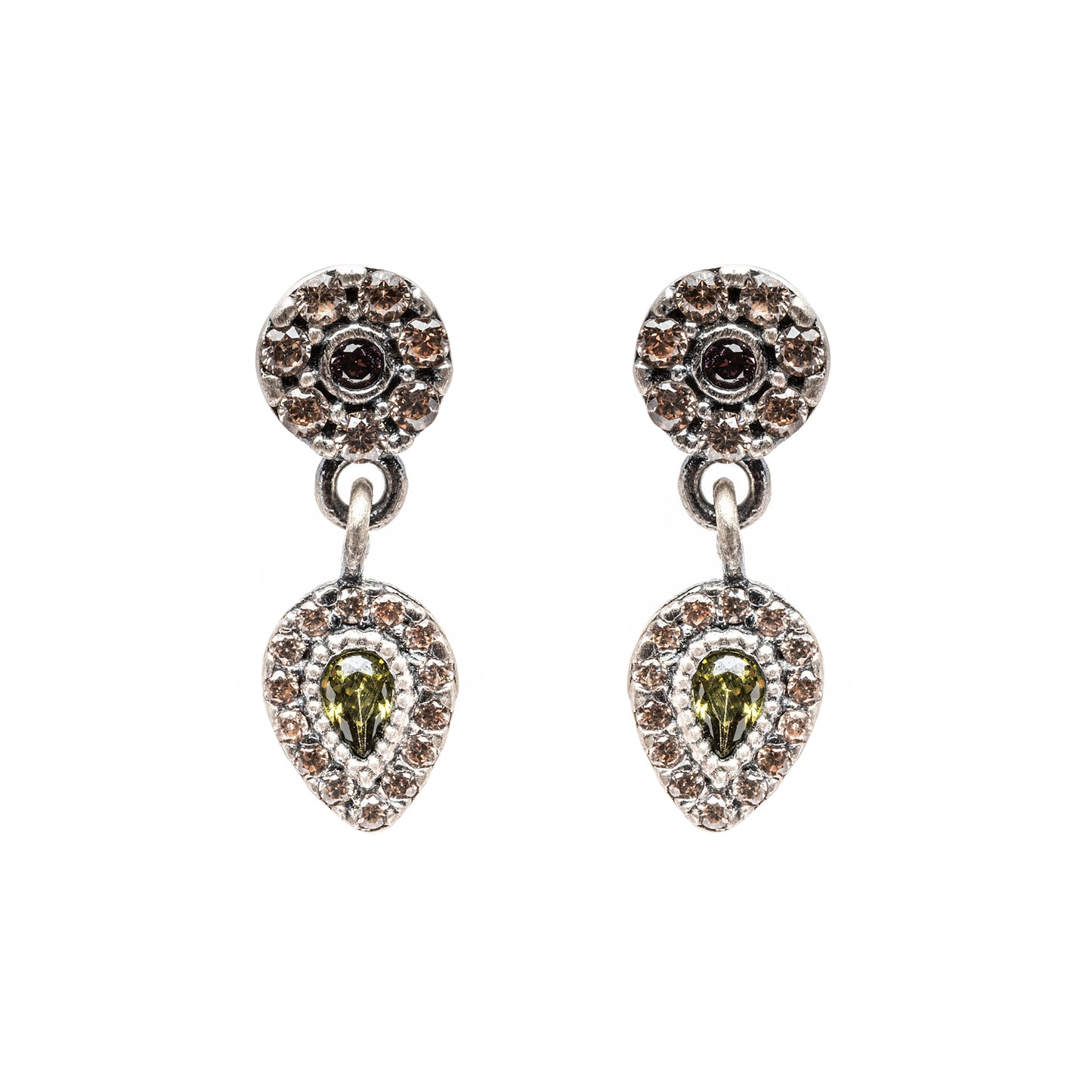 P824 PENDIENTES BOTÓN PLATA CIRCONITA VERDE Y CAVA