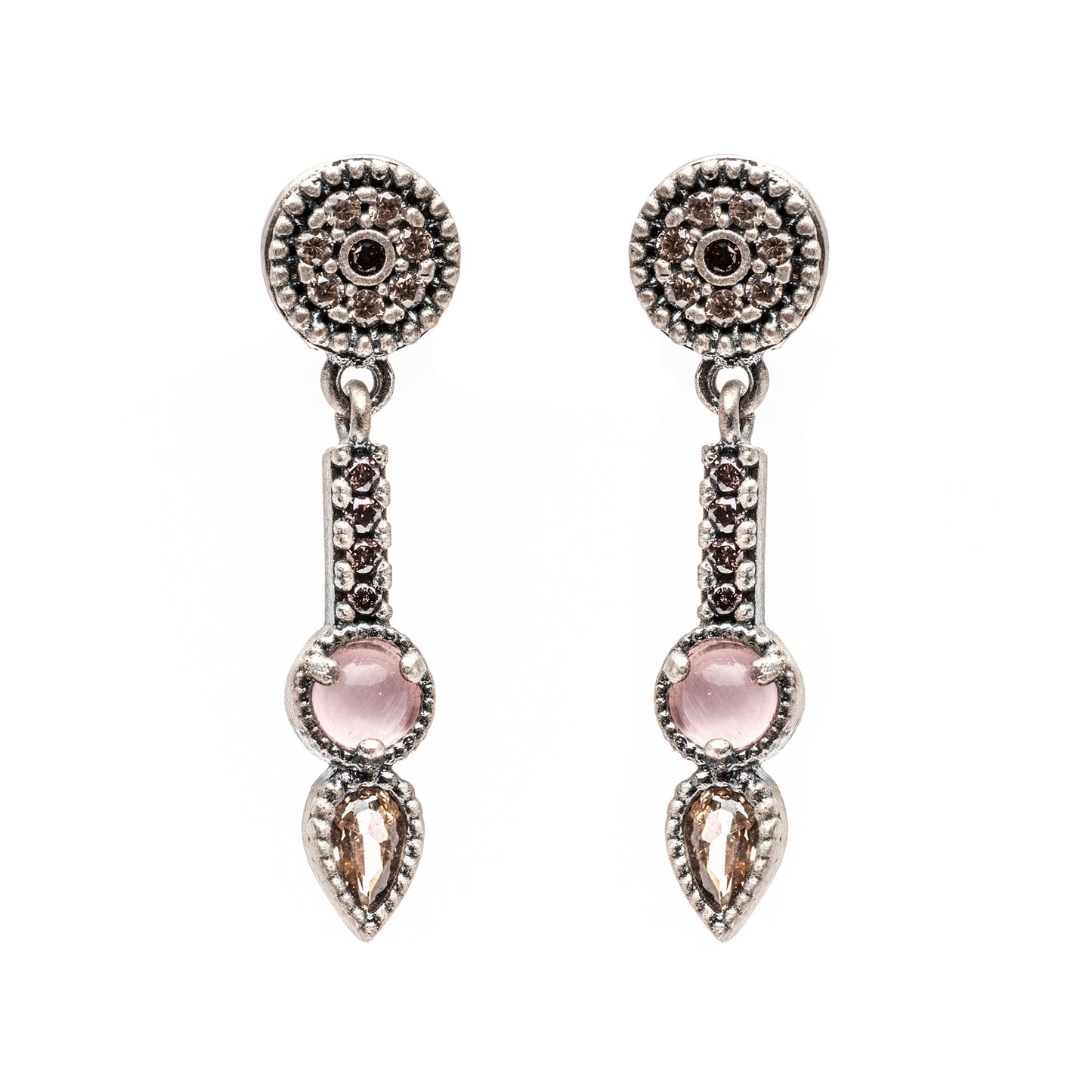 P863 PENDIENTES PLATA OJO DE GATO MORADO, CIRCONITA BROWN Y CAVA