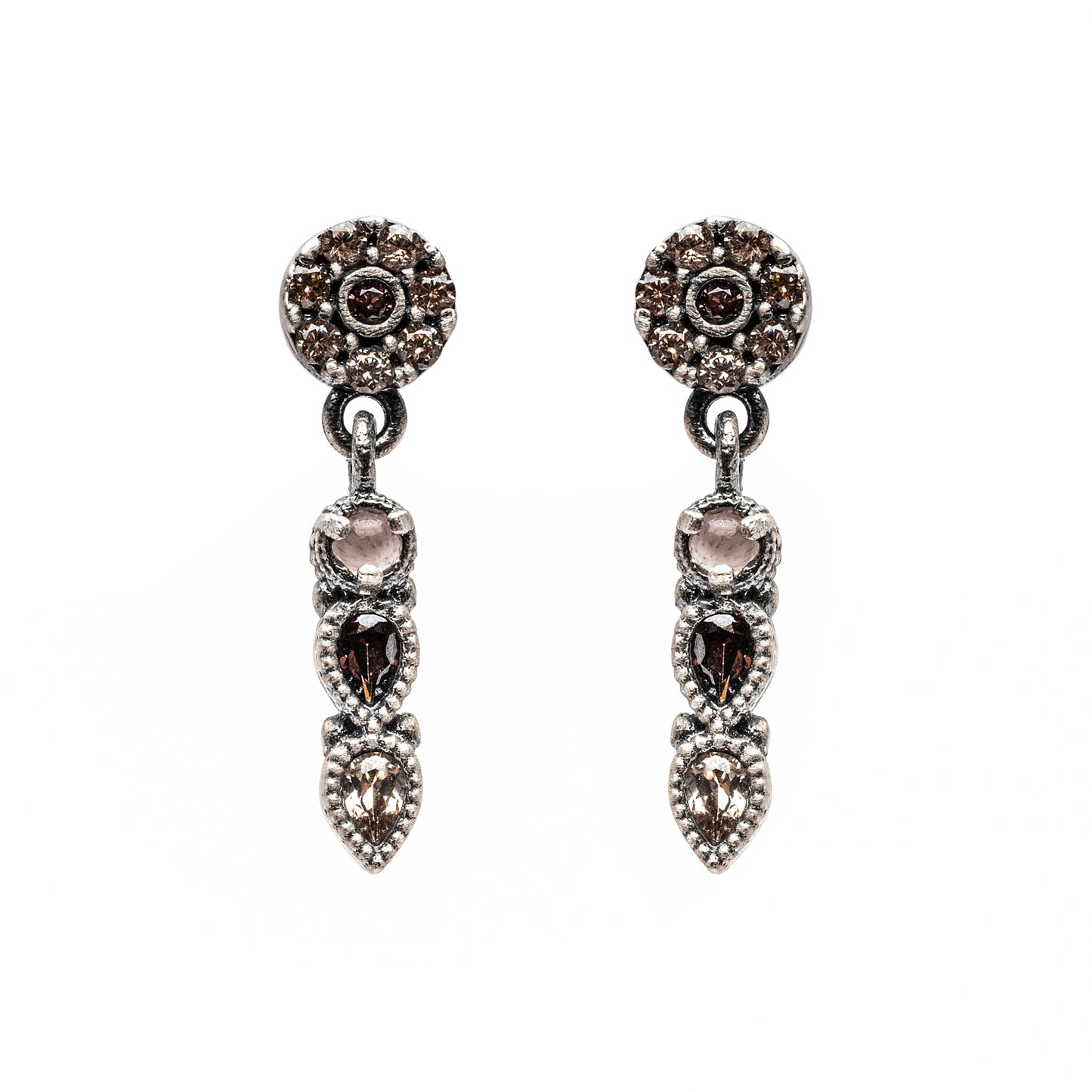 P867 PENDIENTES PLATA OJO DE GATO MORADO, CIRCONITA BROWN Y CAVA