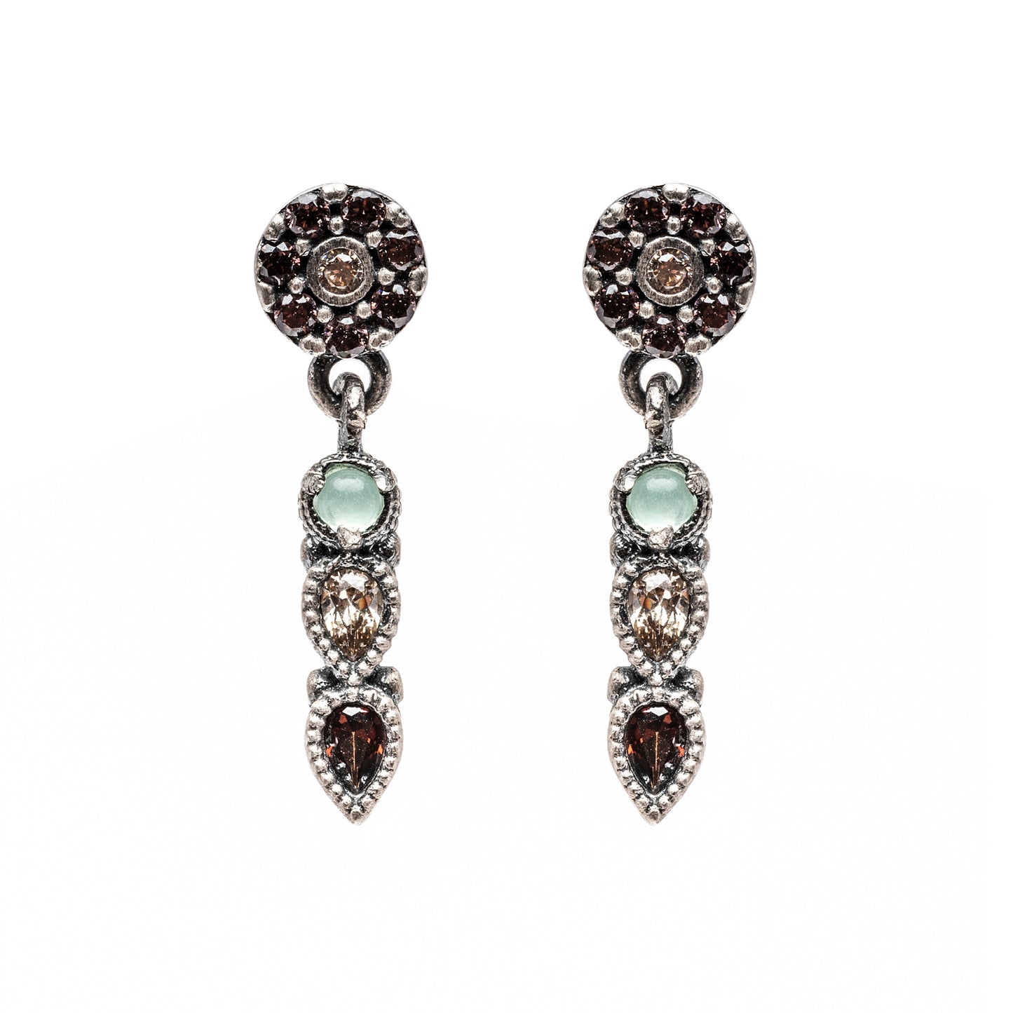 P868 PENDIENTES PLATA CALCEDONIA, CIRCONITA CAVA Y BROWN