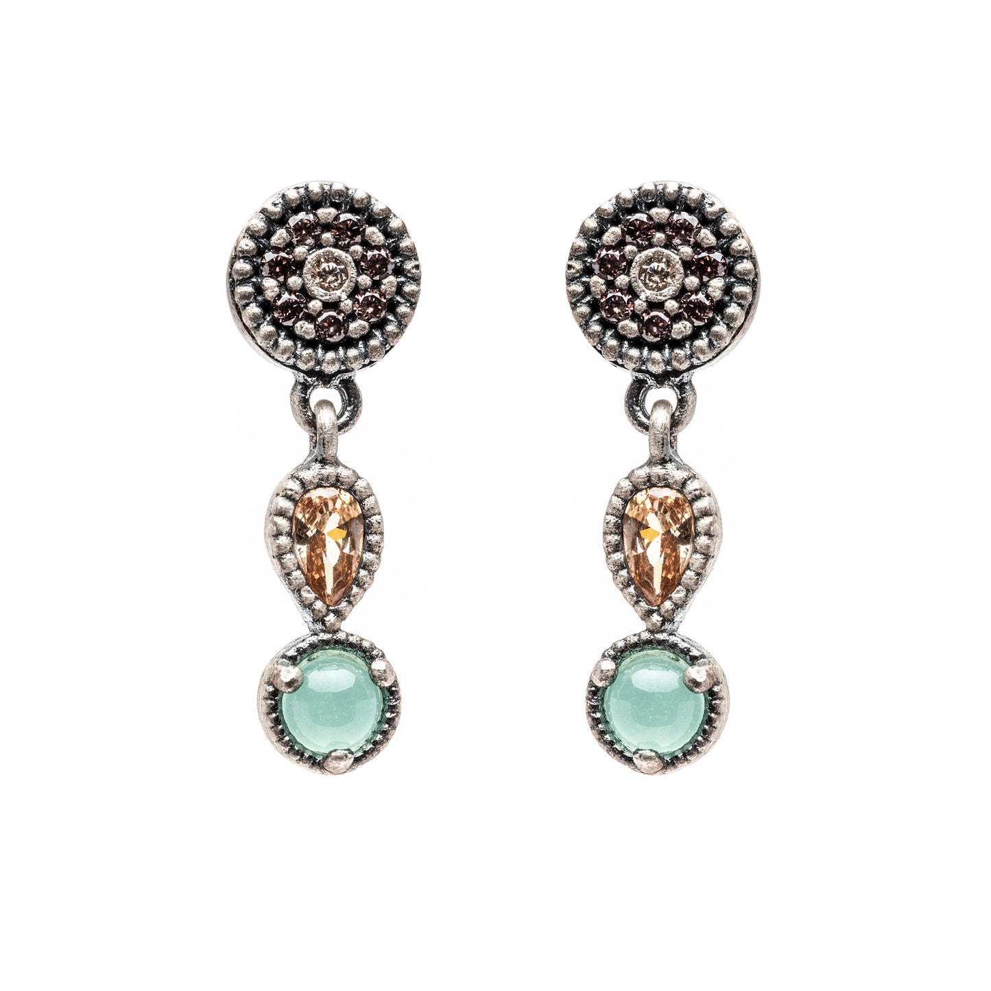 P866 PENDIENTES PLATA CALCEDONIA, CIRCONITAS CAVA Y BROWN