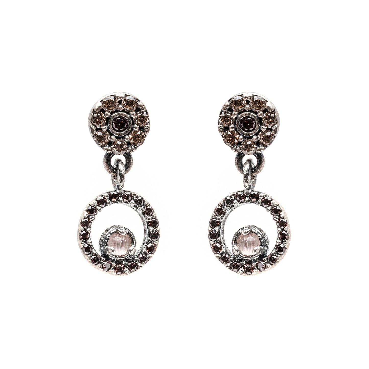 P869 PENDIENTES PLATA OJO DE GATO MORADO, CIRCONITA BROWN