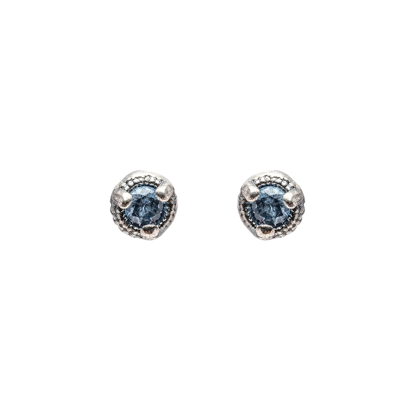 P879 PENDIENTES BOTÓN MINI PLATA CIRCONITA AGUAMARINA