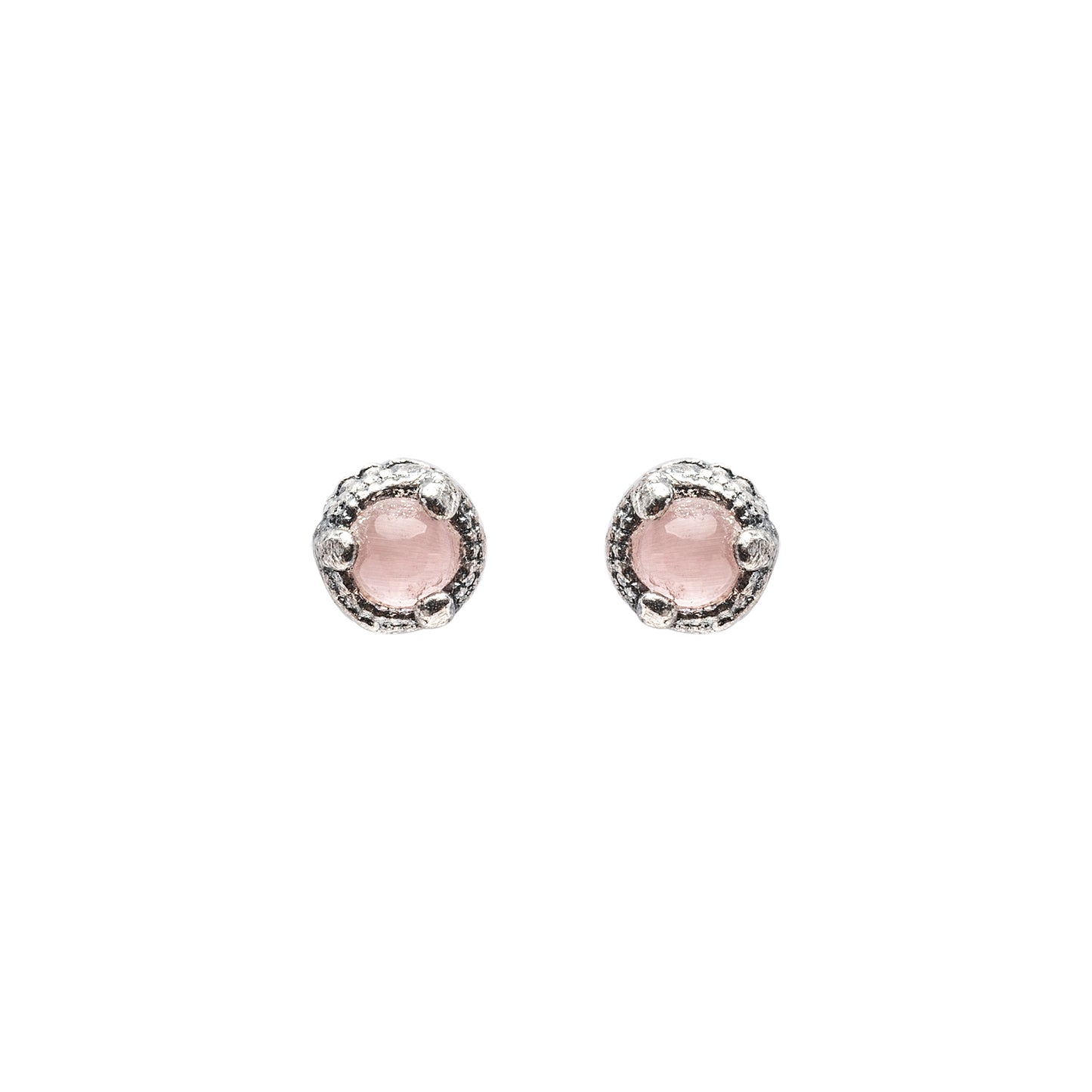 P882 PENDIENTES BOTÓN MINI PLATA OJO DE GATO ROSA