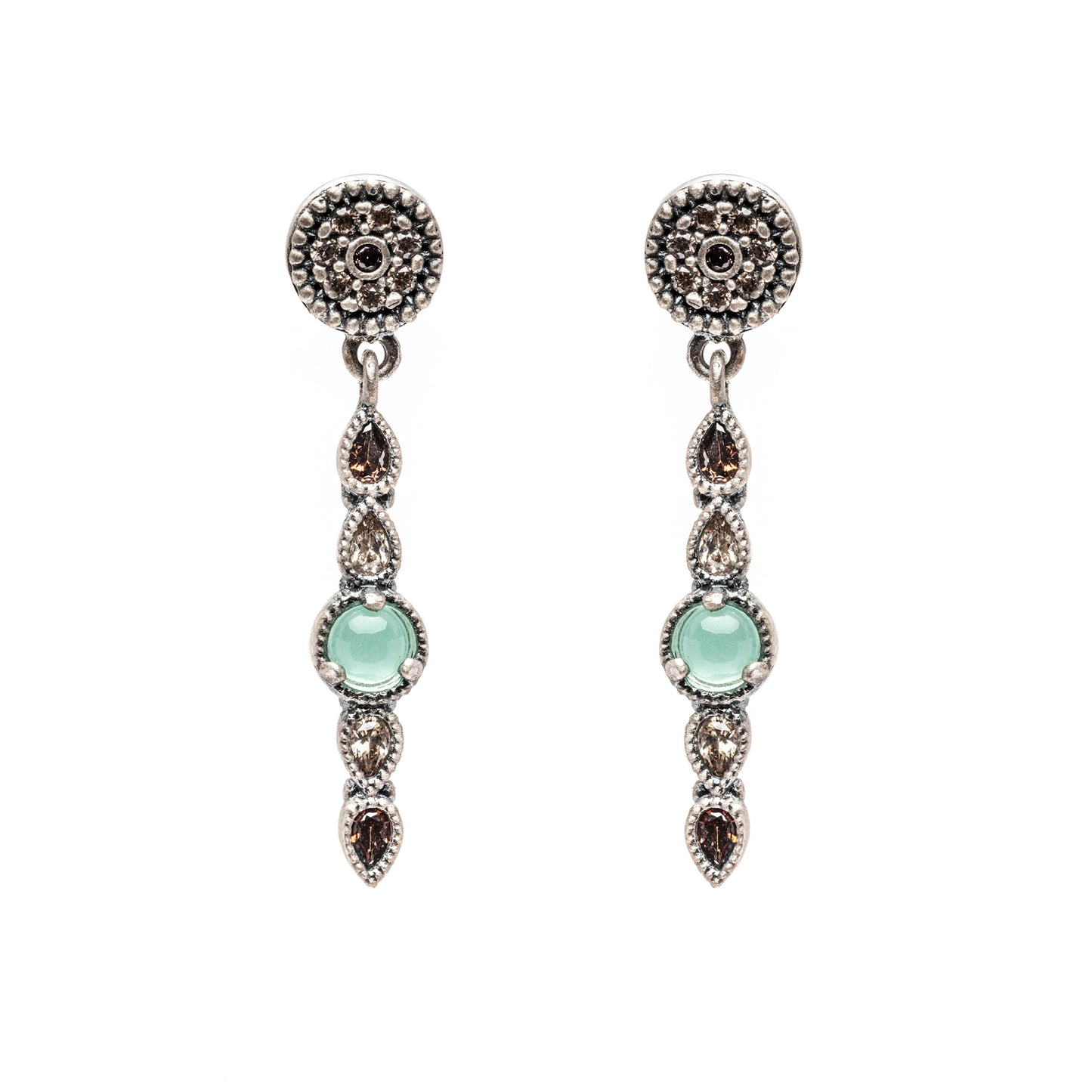 P858 PENDIENTES PLATA CALCEDONIA, CIRCONITAS BROWN, CAVA