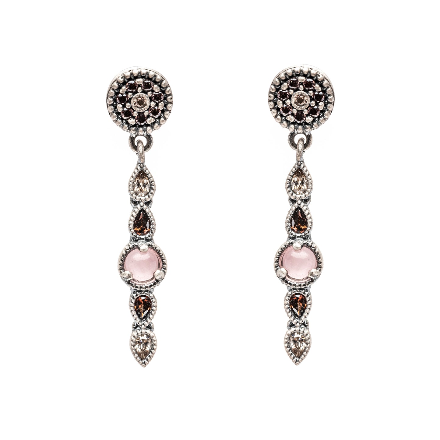 P857 PENDIENTES PLATA OJO DE GATO MORADO, CIRCONITAS CAVA, BROWN