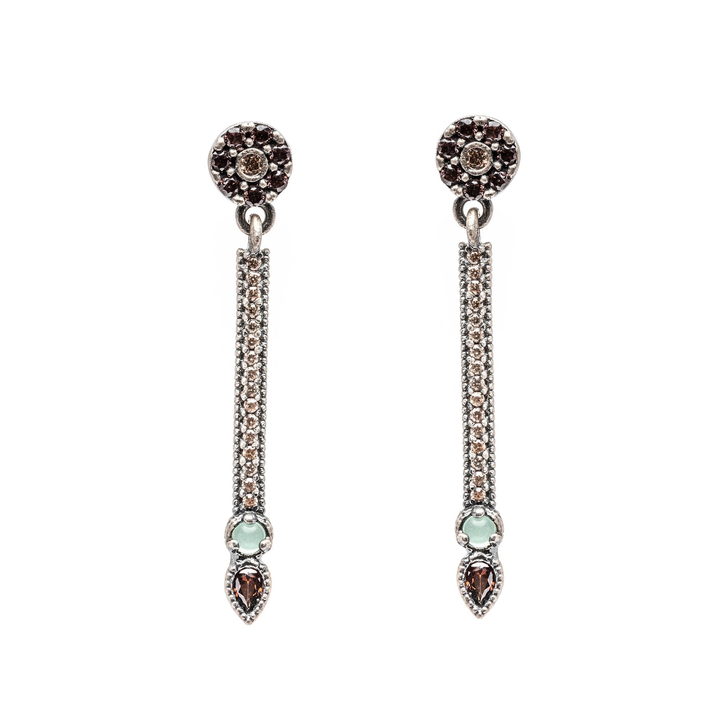 P860 PENDIENTES PLATA CALCEDONIA, CIRCONITAS CAVA Y BROWN