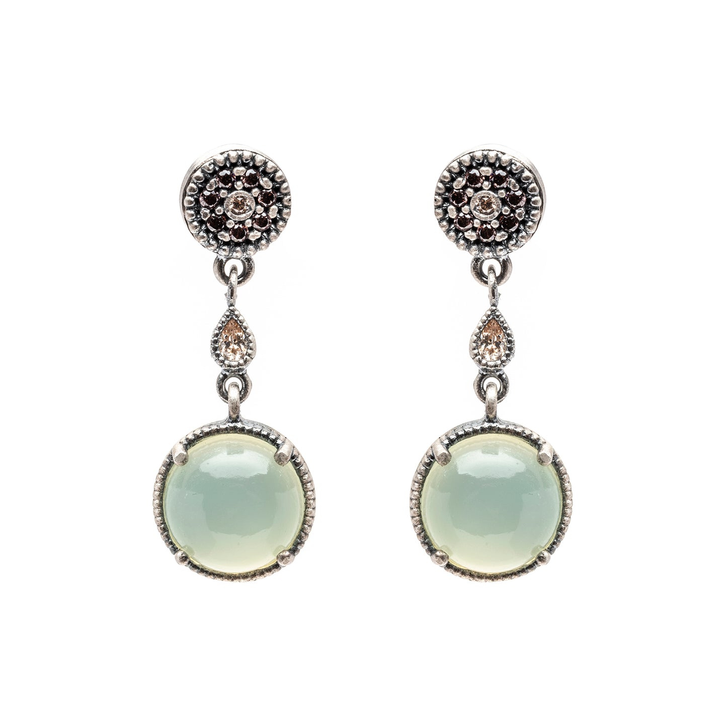 P862 PENDIENTES PLATA CALCEDONIA, CIRCONITAS CAVA Y BROWN