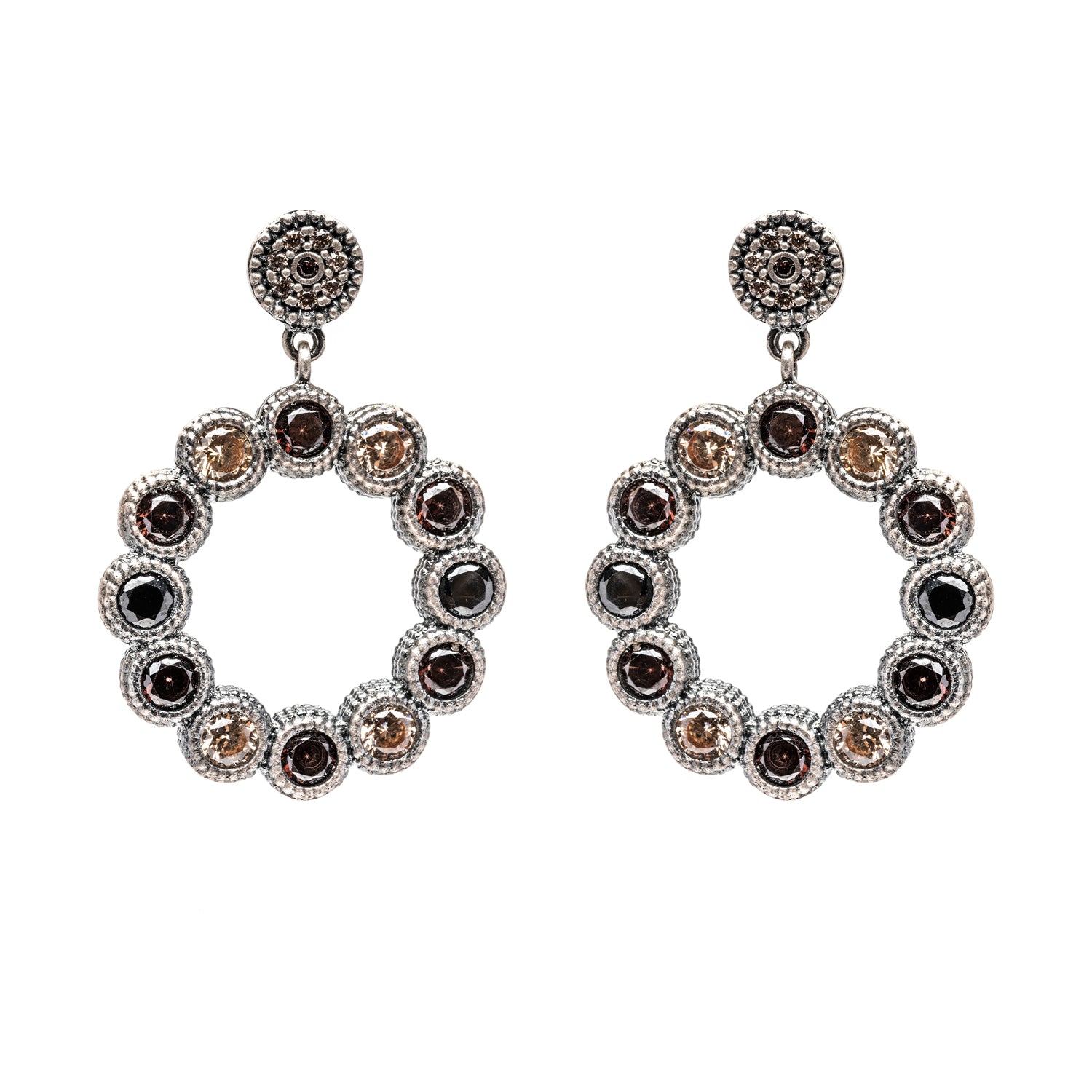 P853 PENDIENTES PLATA CIRCONITAS CAVA, BROWN, ESPINELA