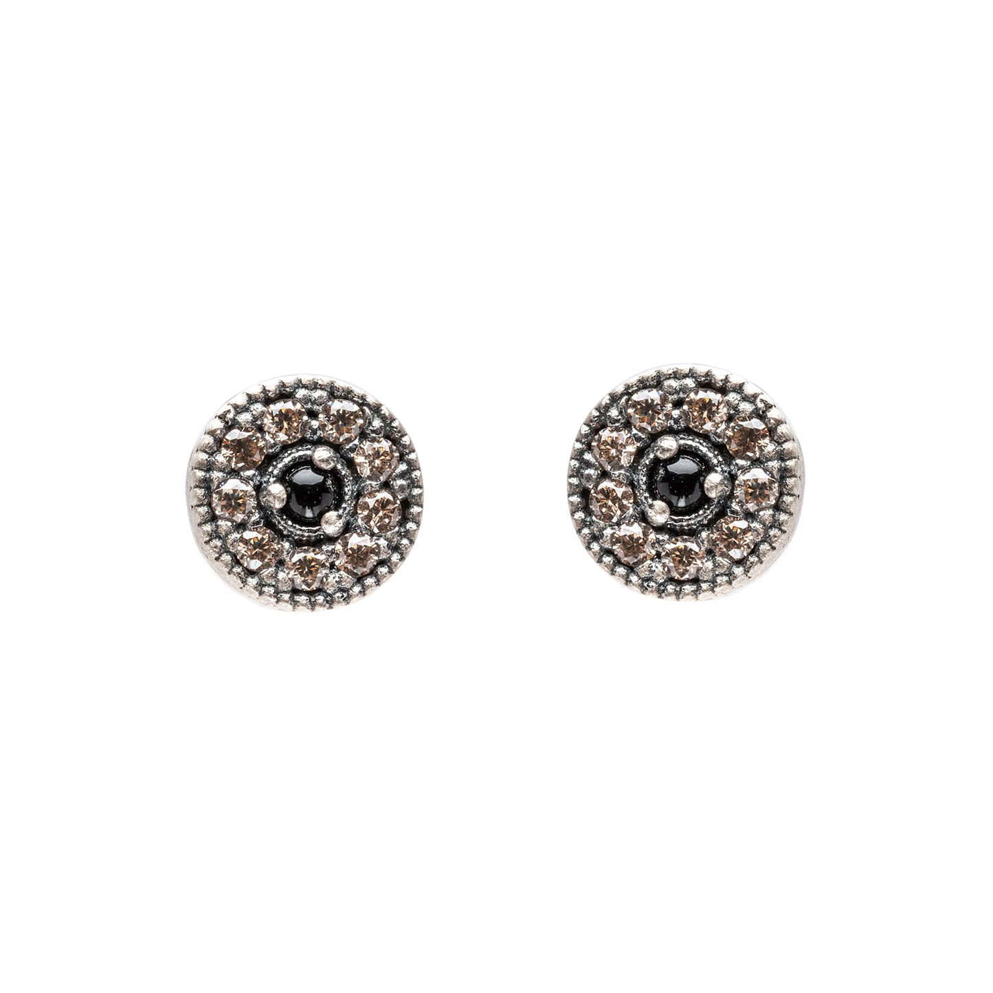 P832 PENDIENTES BOTÓN PLATA CIRCONITAS CAVA, BROWN