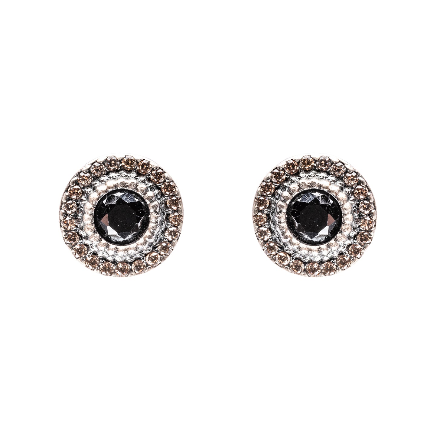 P837 PENDIENTES BOTÓN PLATA CIRCONITAS BROWN, CAVA