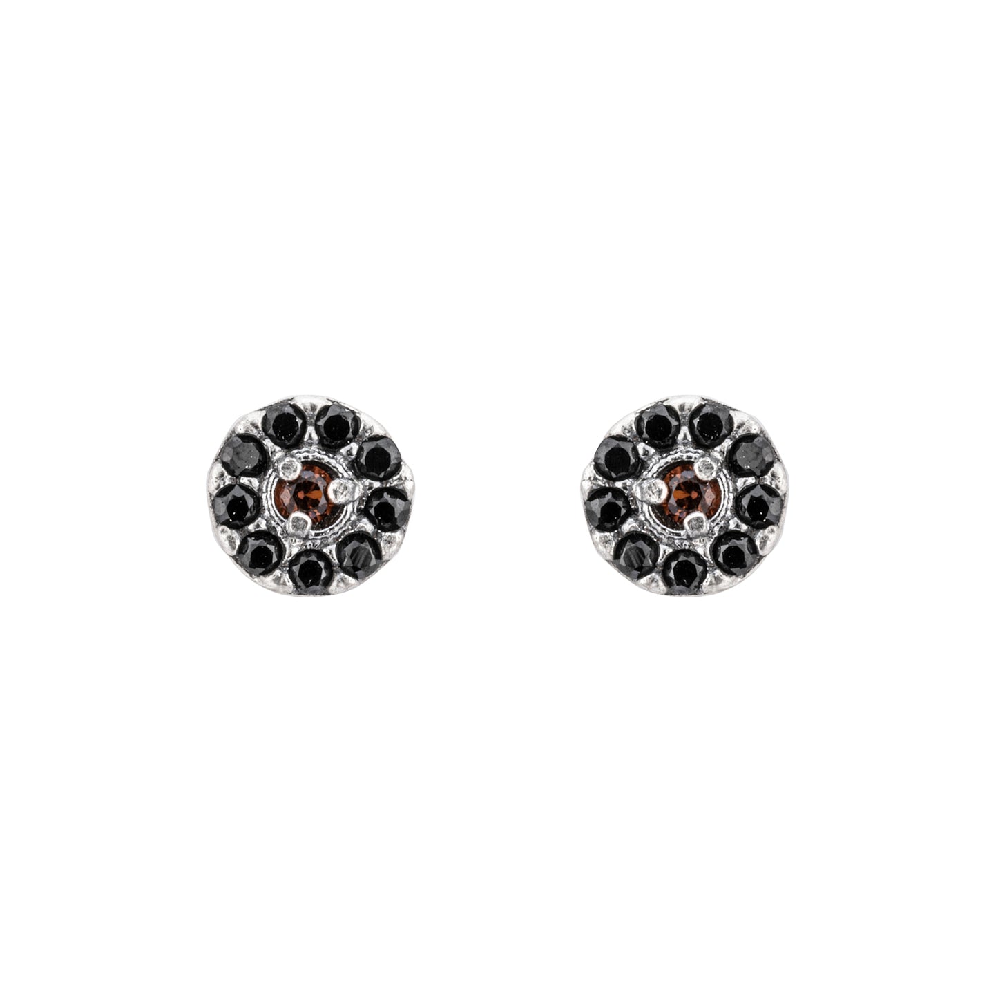 P1008 PENDIENTES BOTÓN MINI PLATA CIRCONITA BROWN, ESPINELA