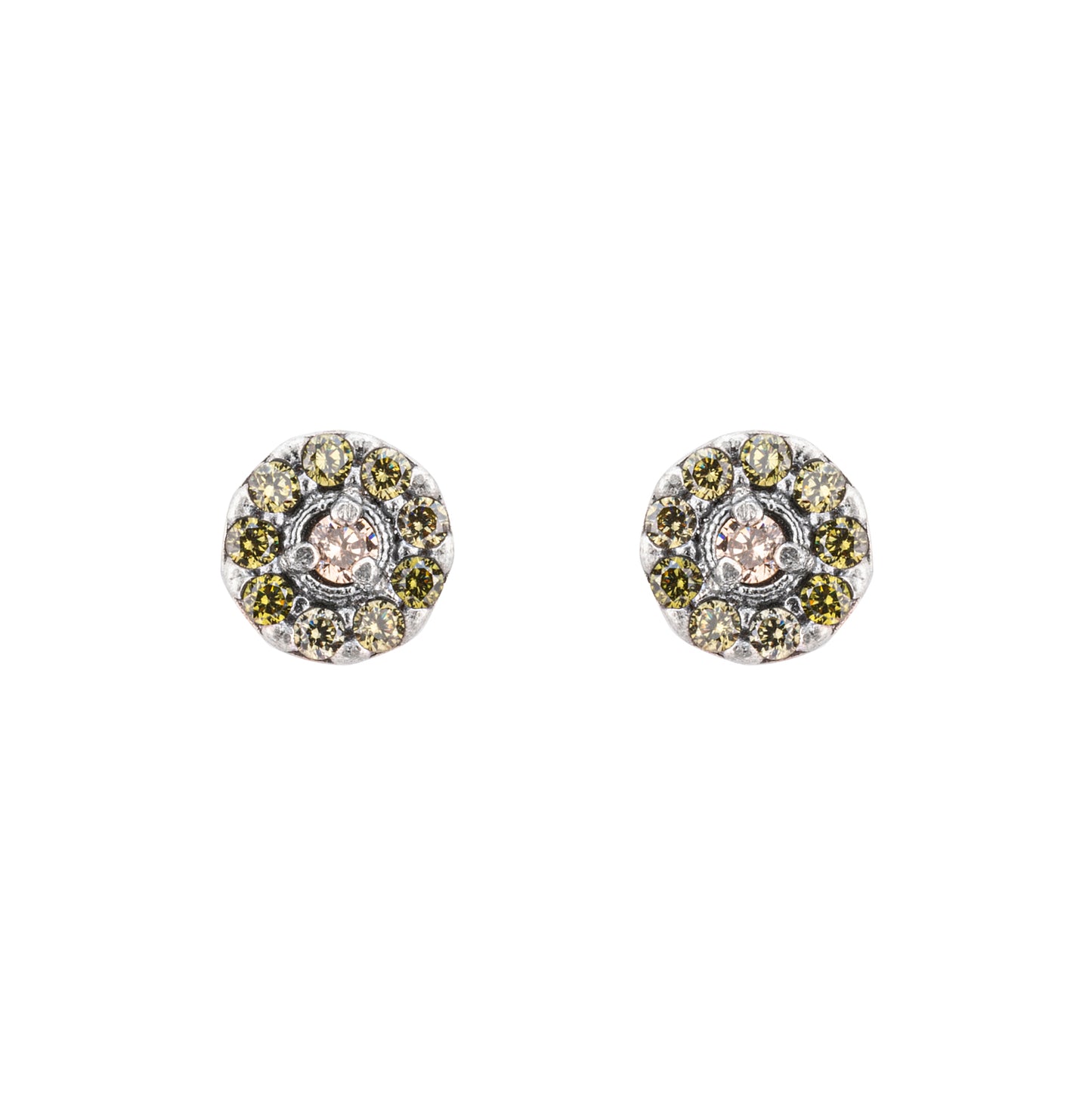 P1010 PENDIENTES BOTÓN MINI PLATA CIRCONITA CAVA, VERDE