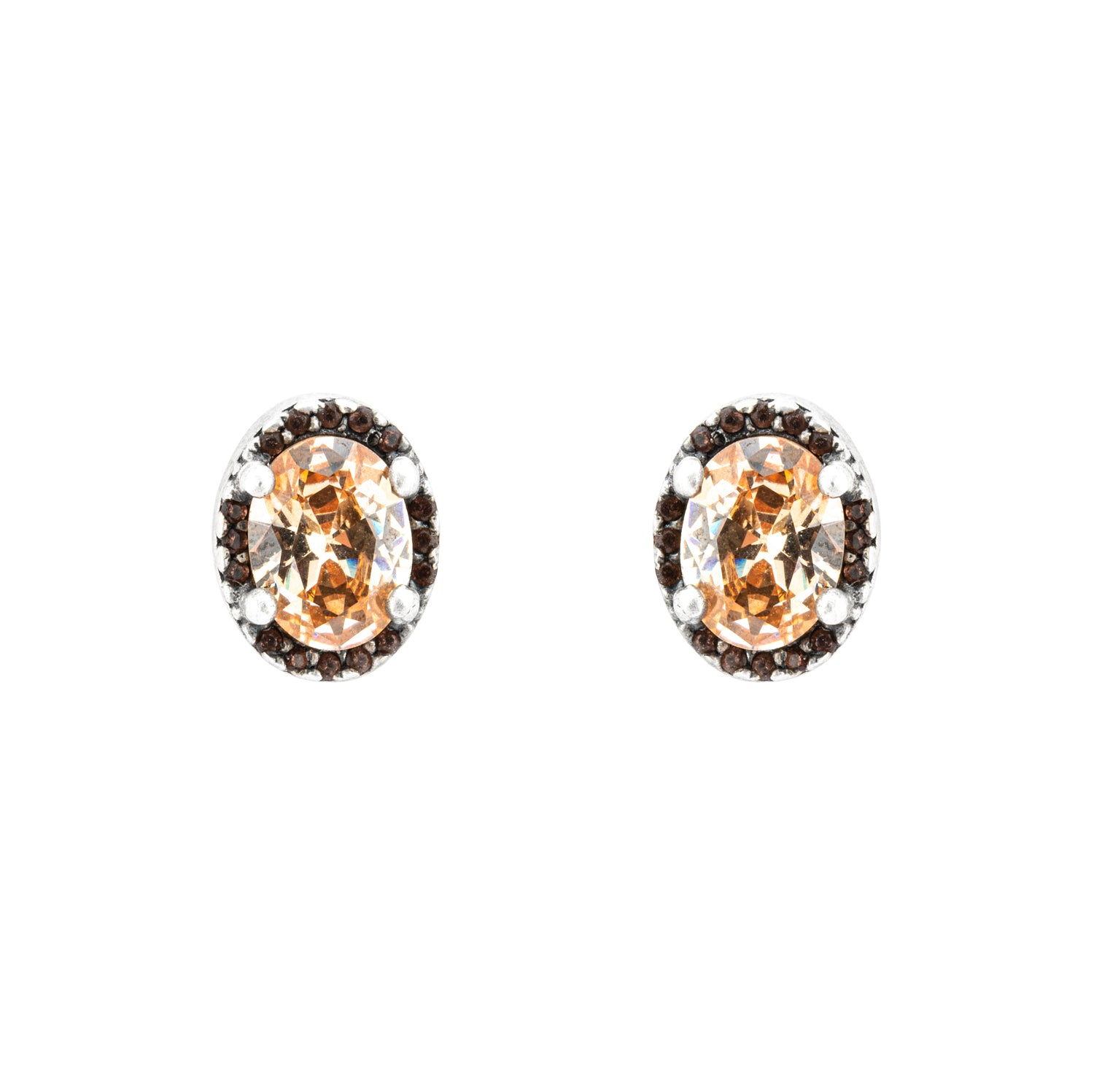 P917 PENDIENTES BOTÓN DE PLATA CIRCONITA CAVA Y BROWN