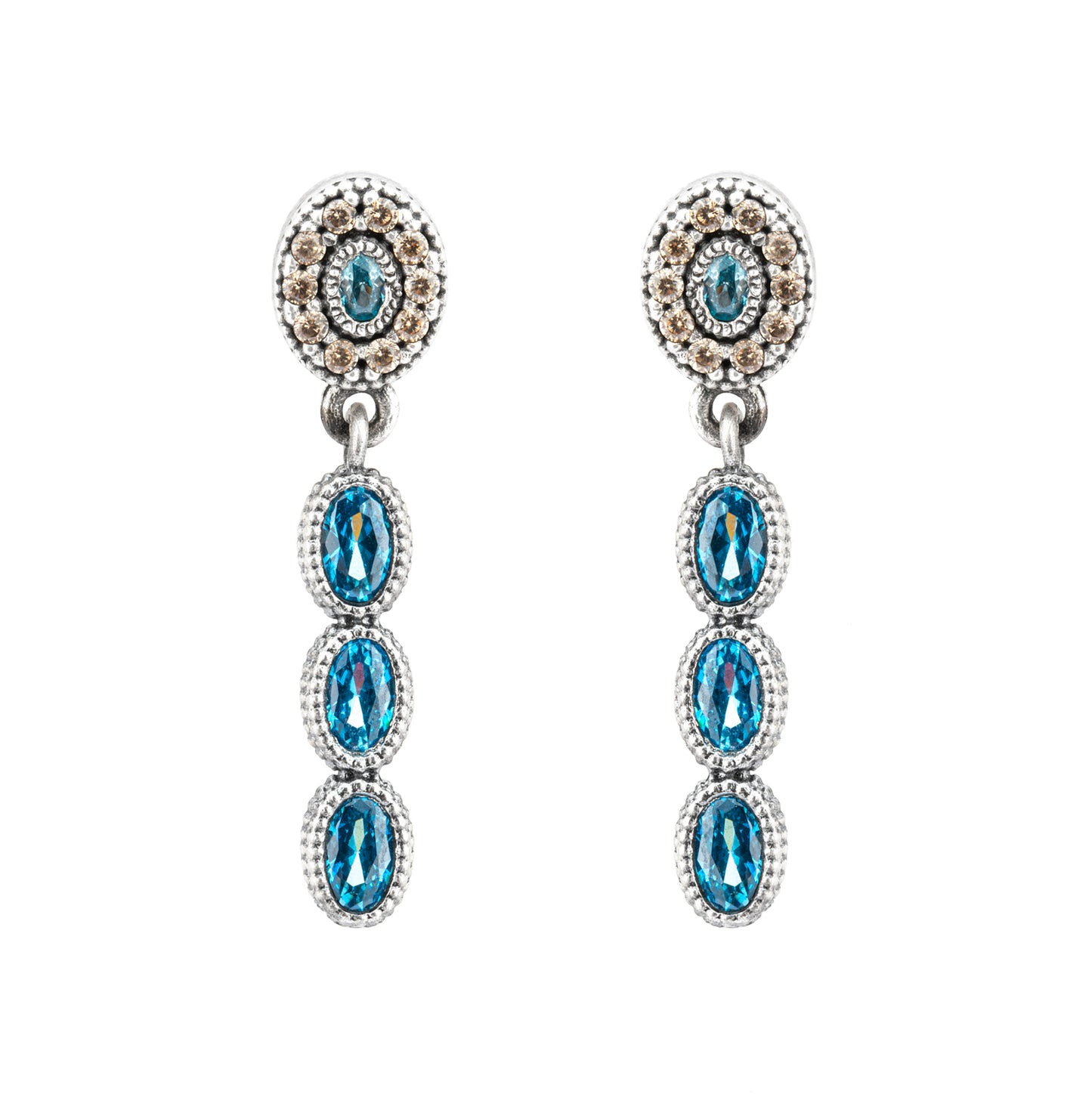 P919 PENDIENTES PLATA CIRCONITAS AGUAMARINA OVALES MEDIANAS
