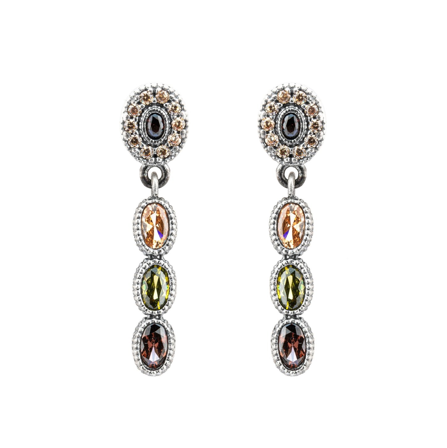 P923 PENDIENTES PLATA CIRCONITAS CAVA, BROWN, VERDE OVALES MEDIANAS