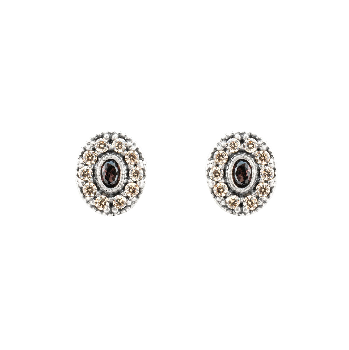 P932 PENDIENTES PLATA BOTÓN OVALADO CIRCONITA BROWN Y CAVA