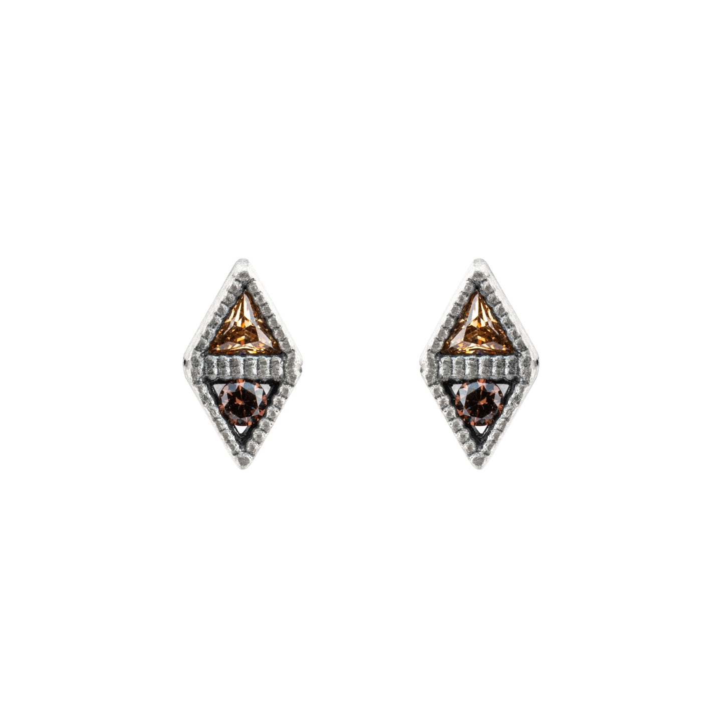 P966 PENDIENTES PLATA BOTÓN ROMBO CIRCONITA BROWN, CAVA