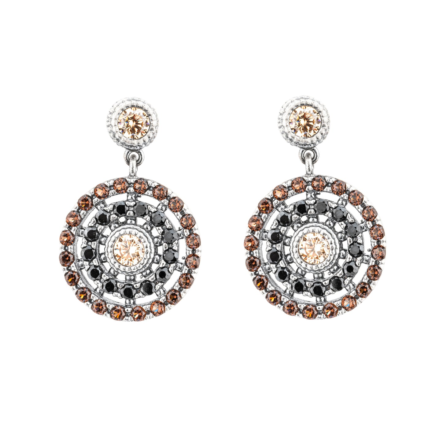P986 PENDIENTES PLATA CIRCONITA CAVA, AROS BROWN, ESPINELA