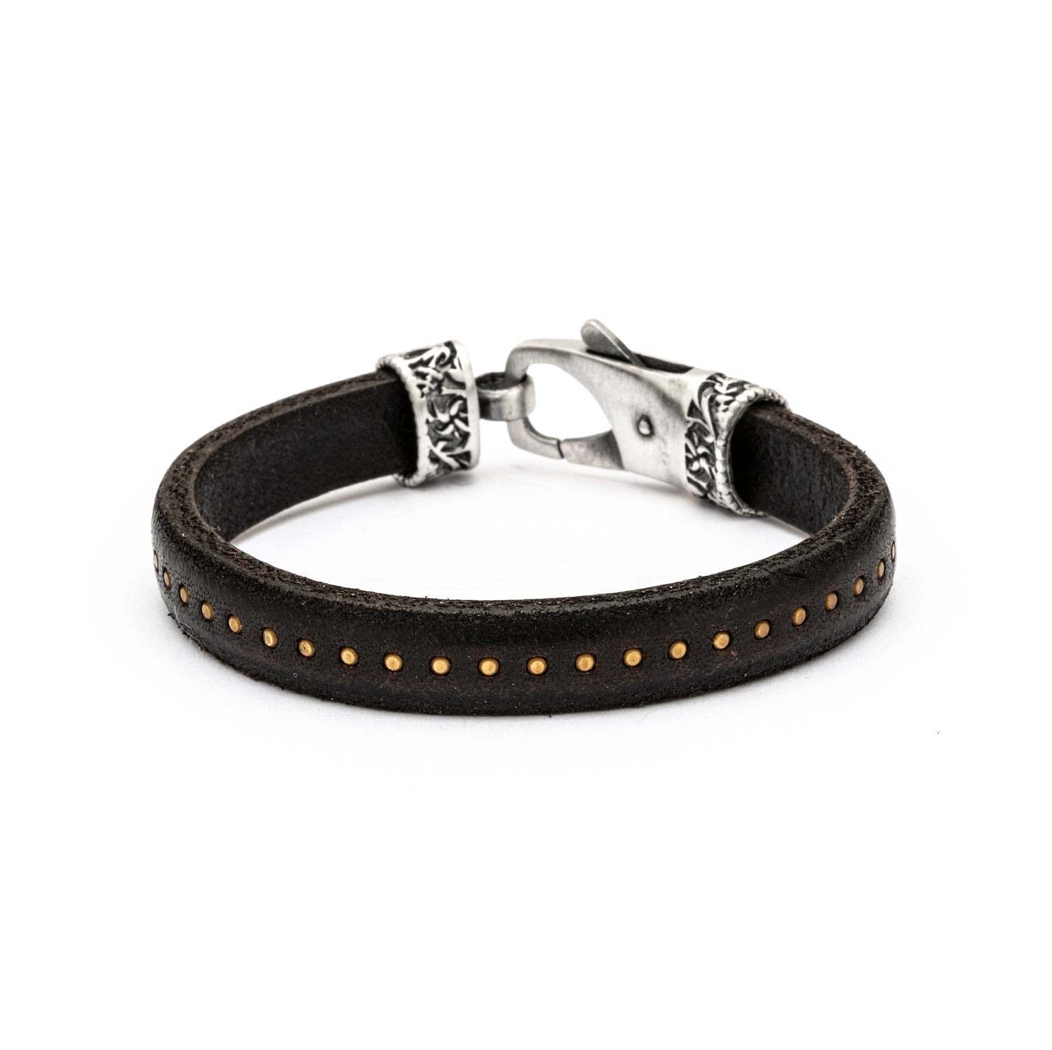Pulsera cuero marrón oscuro tachuelas lineal