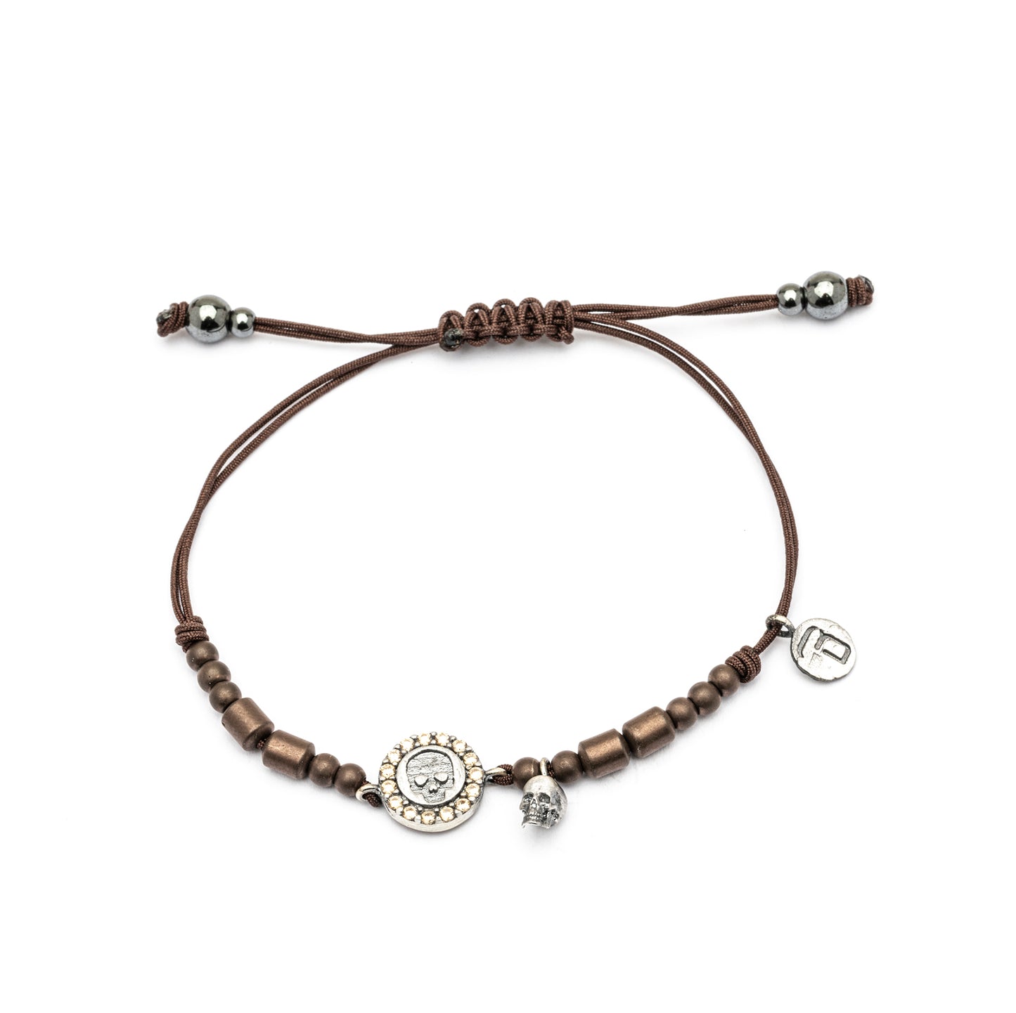 SKS257 PULSERA PLATA MACRAMÉ CALAVERA CIRCONITA CAVA, HEMATITES