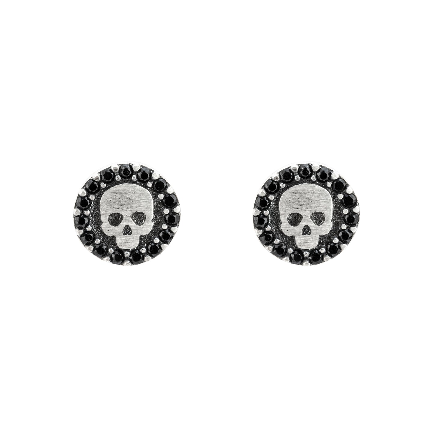 SKS263 PENDIENTES BOTÓN GRABADO PLATA CALAVERA ESPINELA
