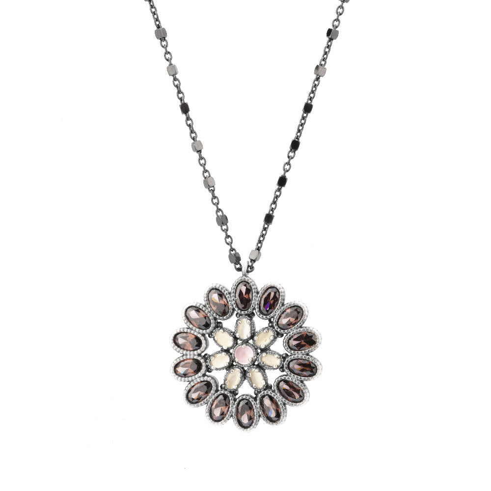 C650 COLGANTE PLATA OJO DE GATO ROSA, OJO DE GATO BLANCO Y CIRCONITA BROWN